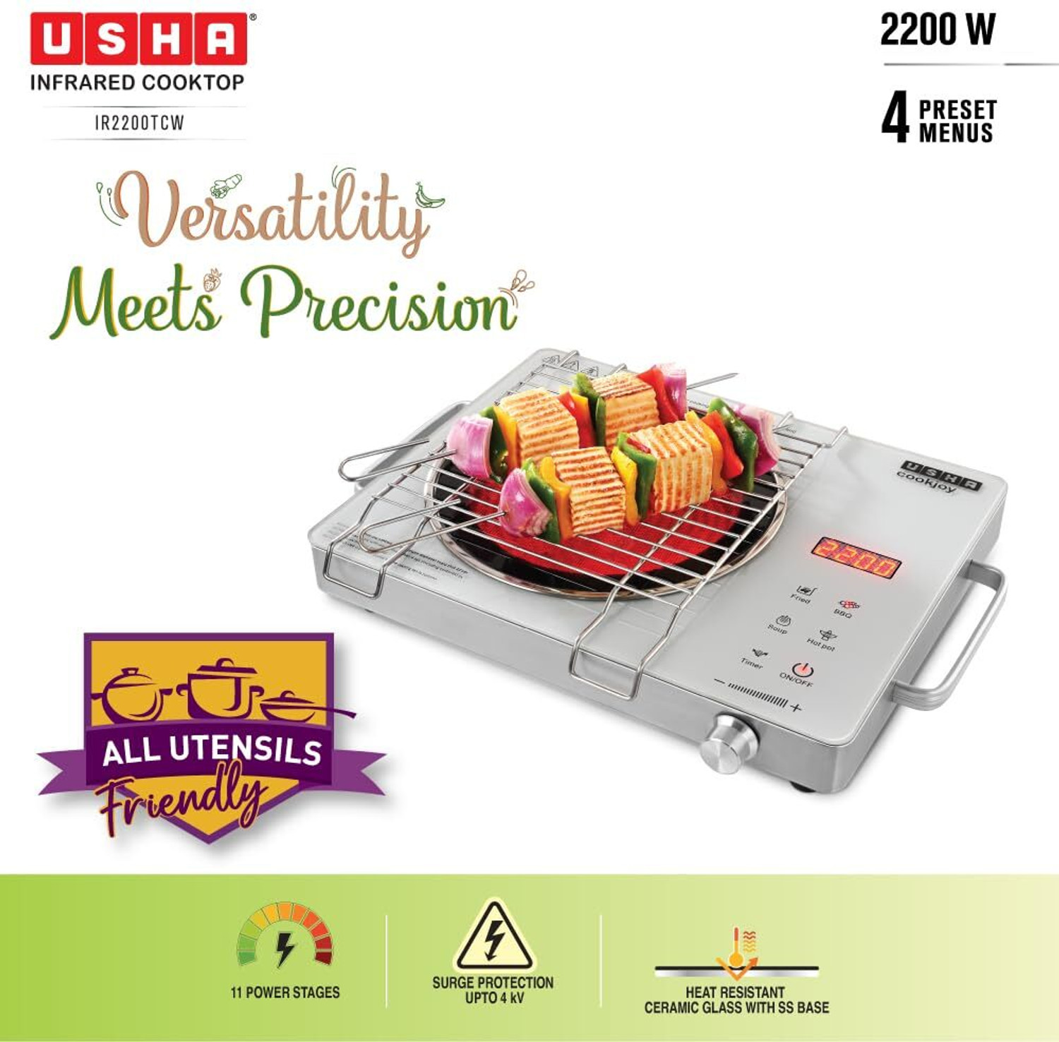 Image of USHA 2200 W Infrared Cooktop Touch Panel