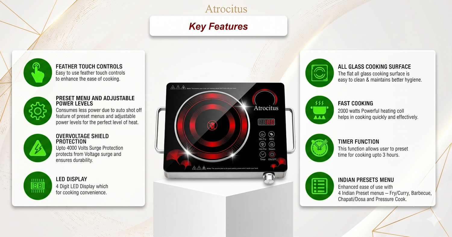 Image of Atrocitus 3500 W Infrared Cooktop Touch Panel