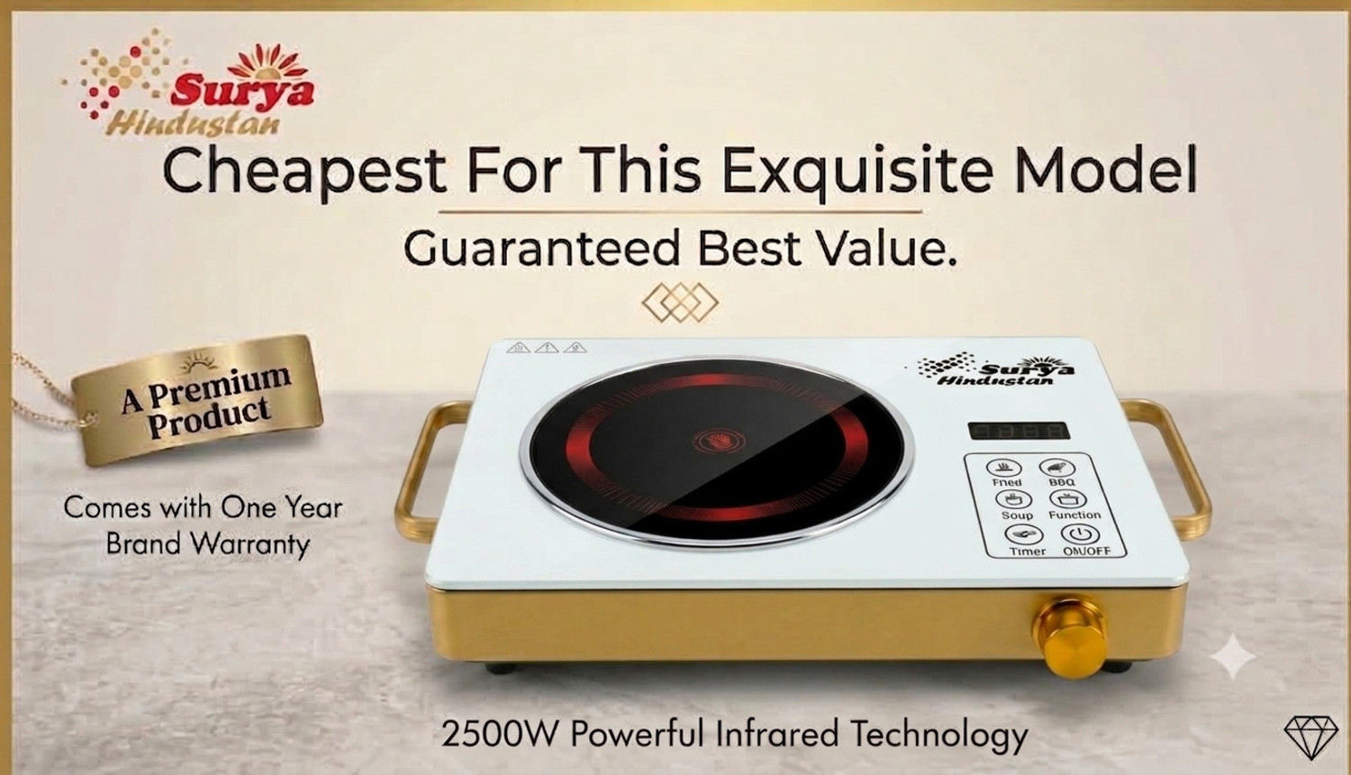 Image of Surya Hindustan 2500 W Infrared Cooktop Touch Panel