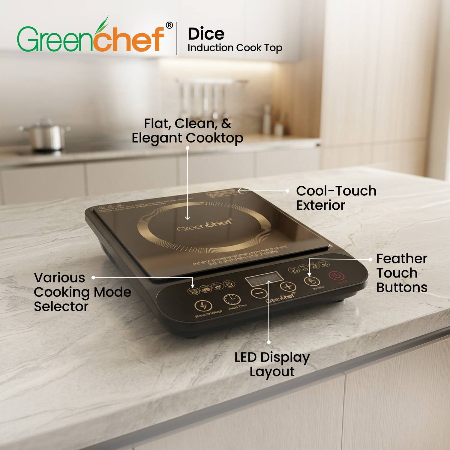 Greenchef 2000W Induction Cooktop Black - Image 3