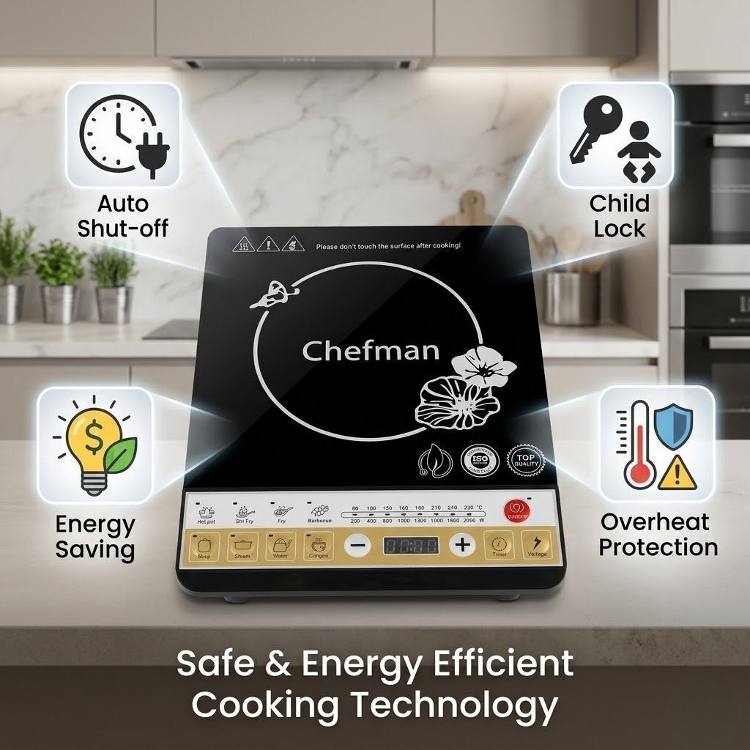 Image of Chefman 2000 W Induction Cooktop Push Button