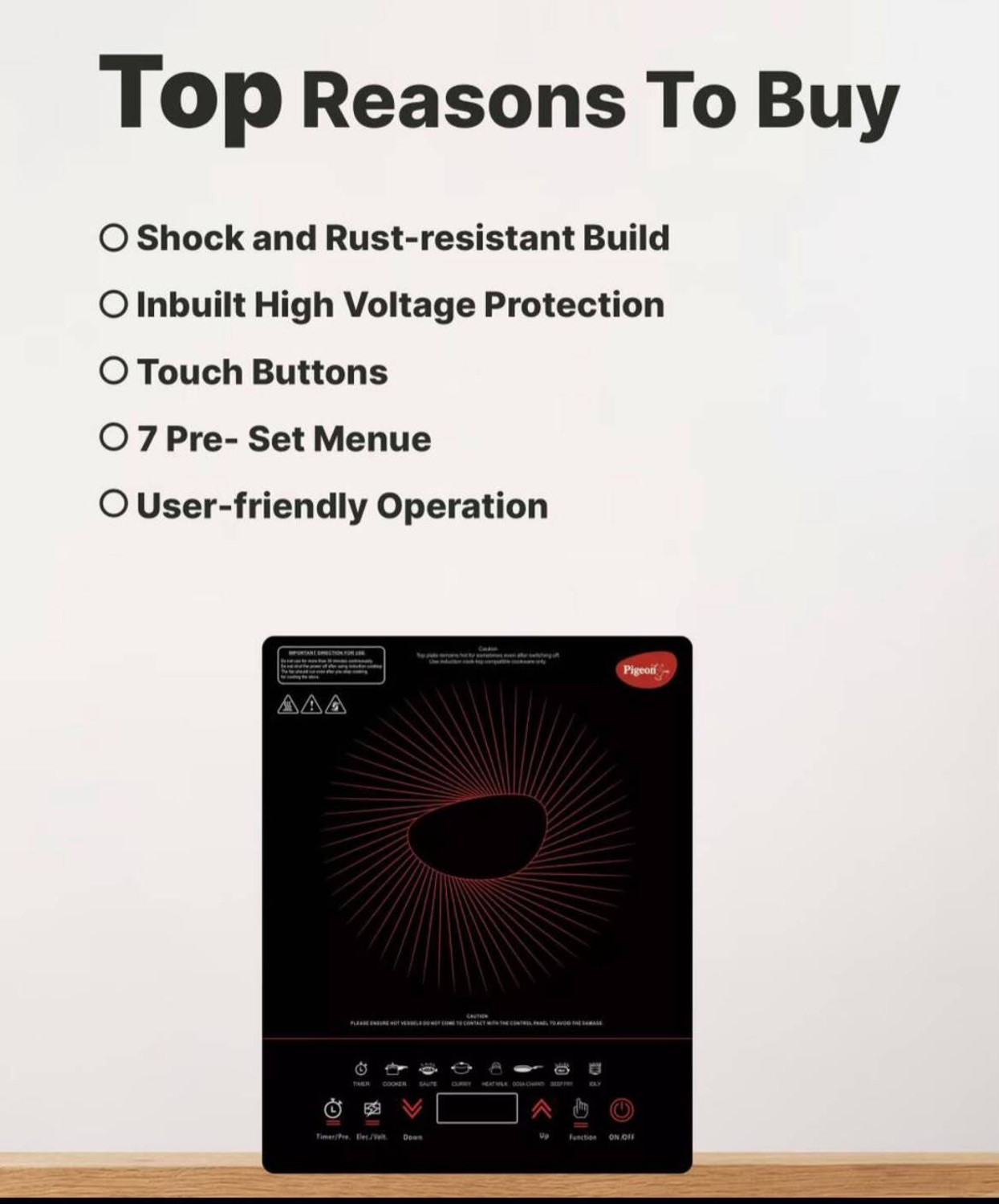 Image of Pigeon 1800 W Induction Cooktop Touch Panel
