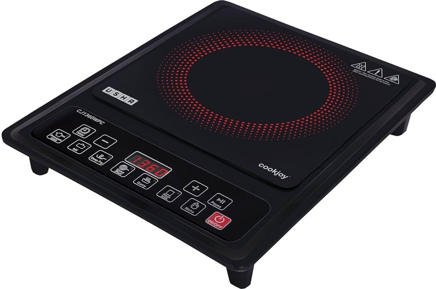 USHA 1360 W Induction Cooktop Push Button (Black, Cj1360Wpc, 1350