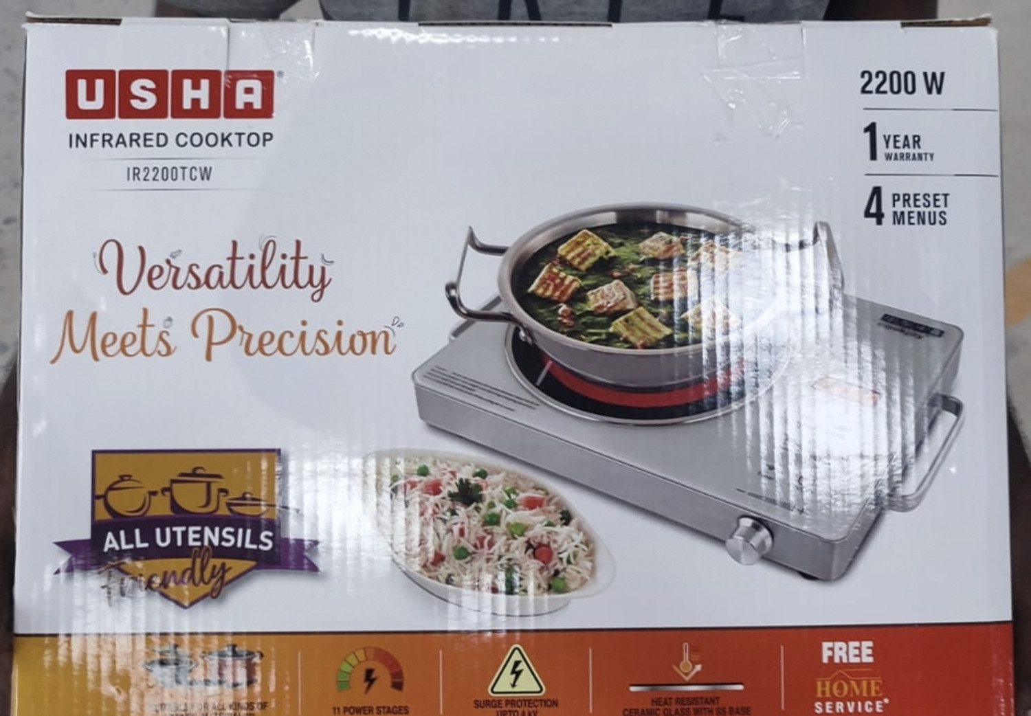 Image of USHA 2200 W Infrared Cooktop Touch Panel, Jog Dial
