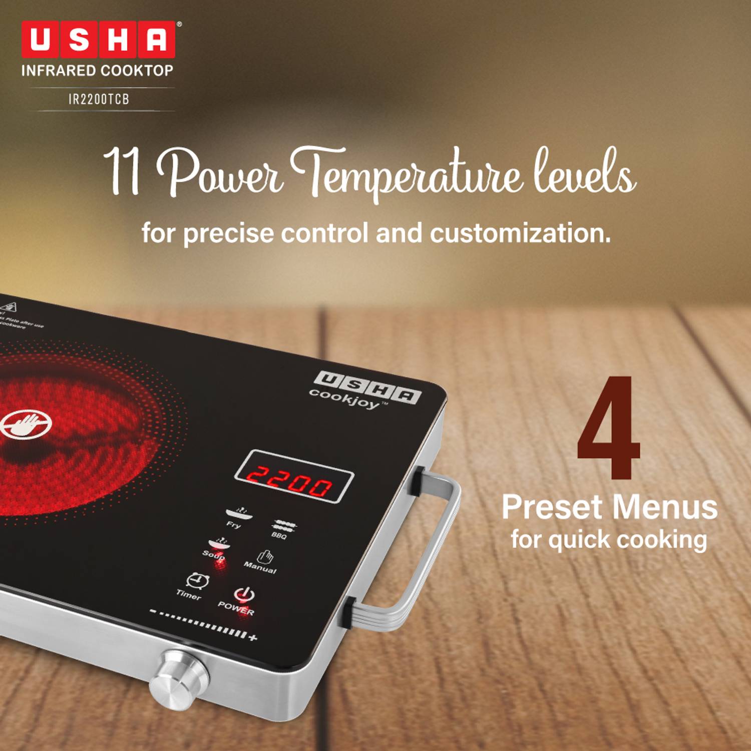 USHA 2200 W Infrared Cooktop Touch Panel Black - Image 4
