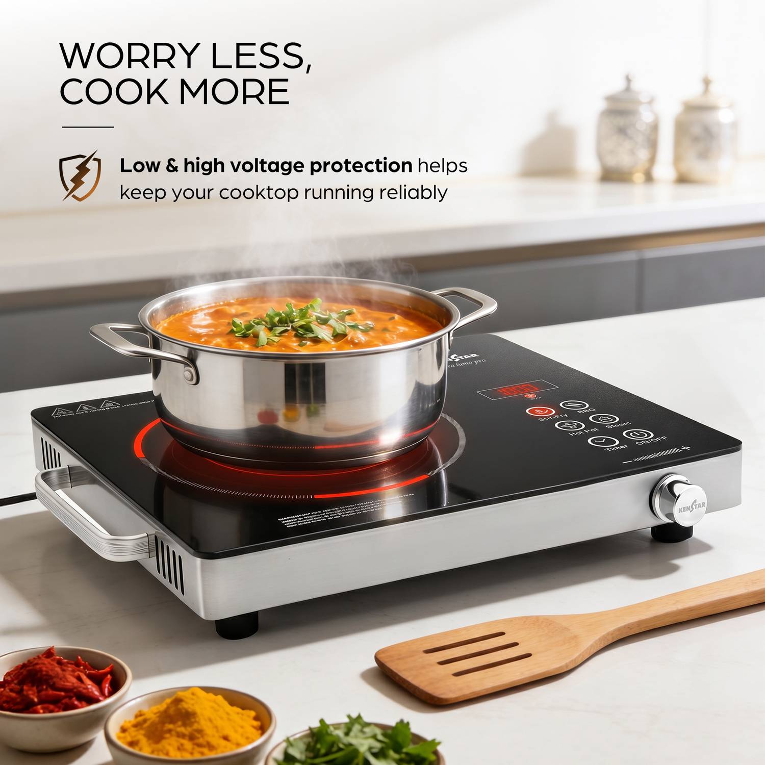 Kenstar 2200W Infrared Cooktop Touch Panel Silver - Image 2