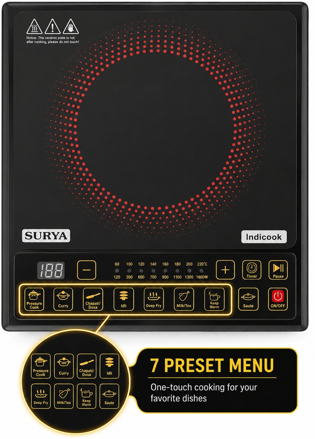 Image of SURYA 1600 W Induction Cooktop Push Button