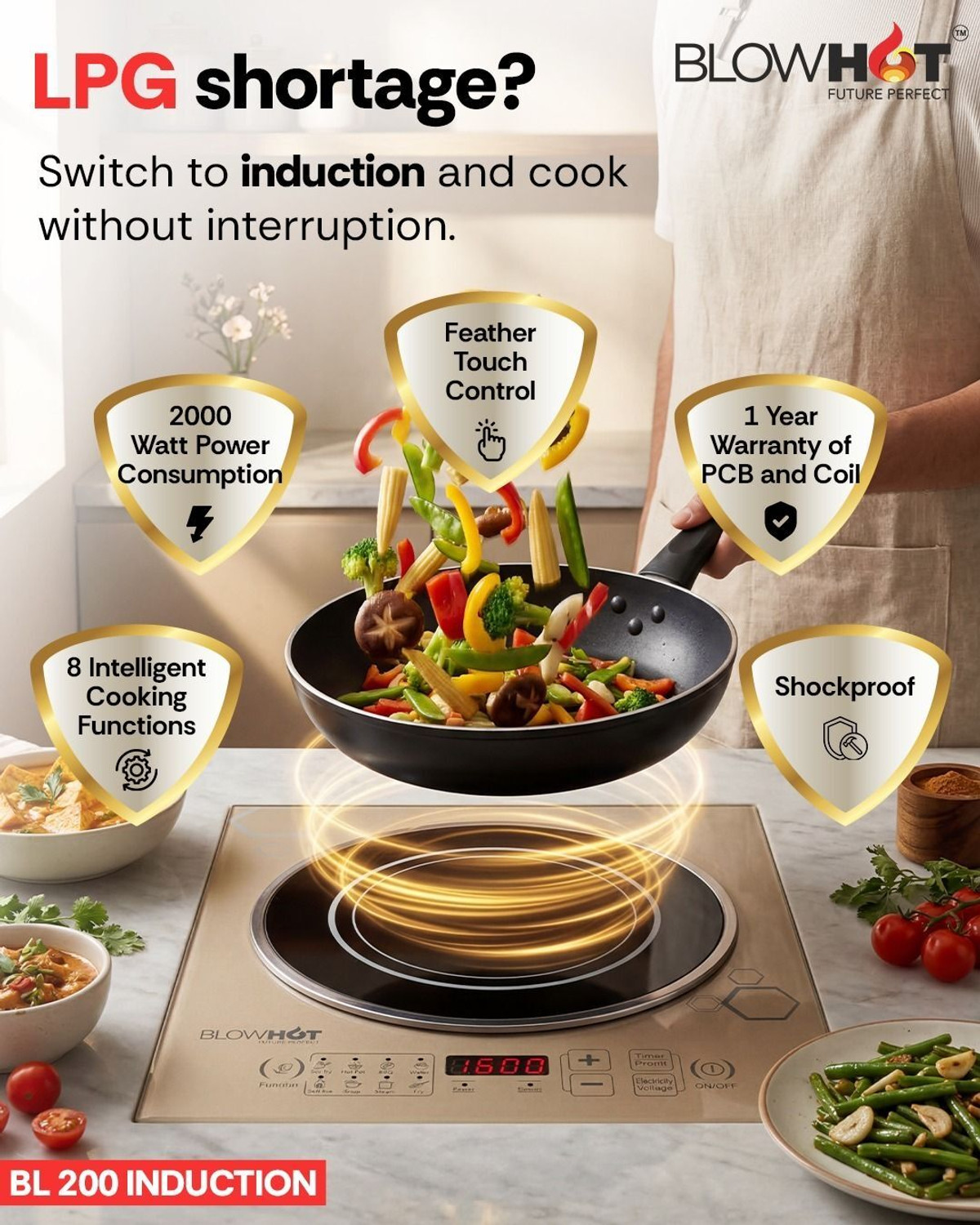 Image of BLOWHOT 2000 W Induction Cooktop Push Button