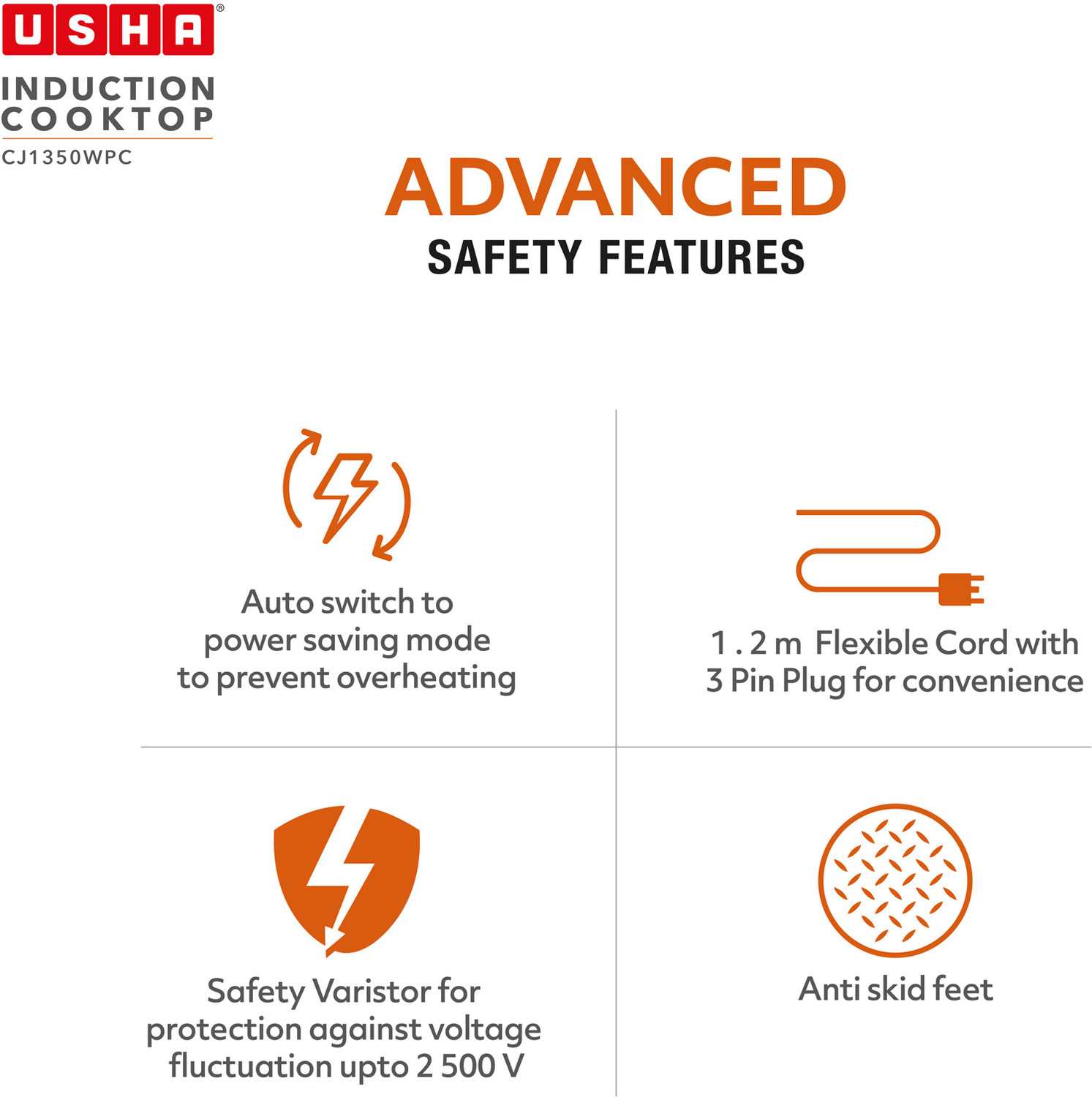 Image of USHA 1350 W Induction Cooktop Push Button