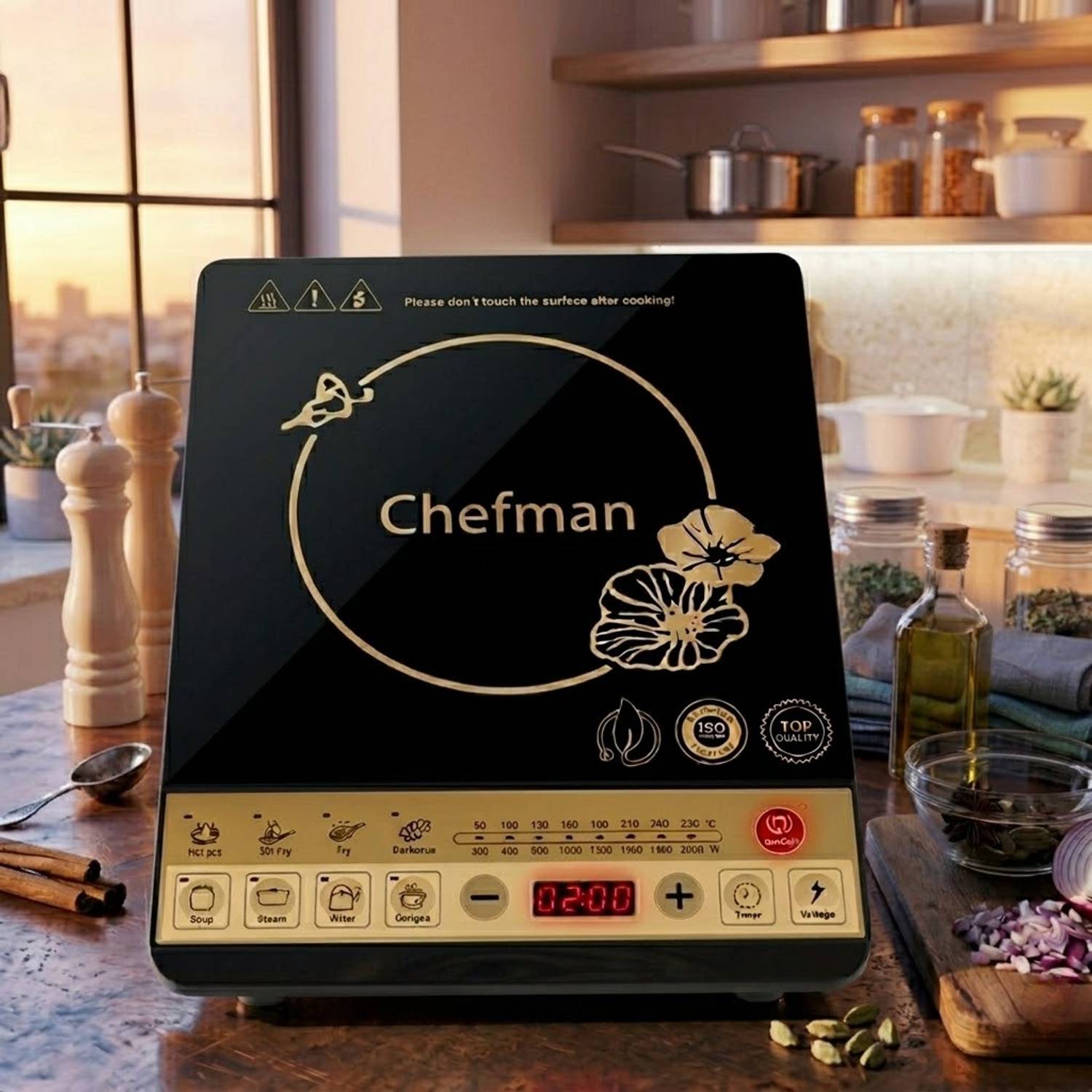 Chefman 2000 W Induction Cooktop Push Button (Black, Electric Coo