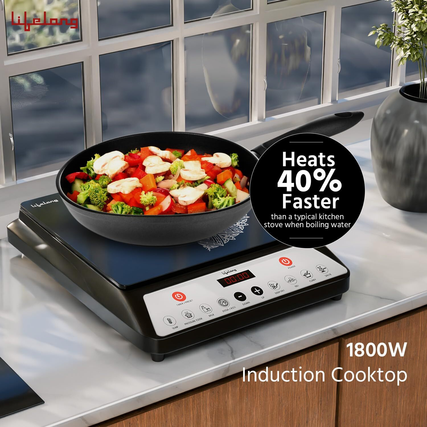 Image of Lifelong 1800 W Induction Cooktop Push Button
