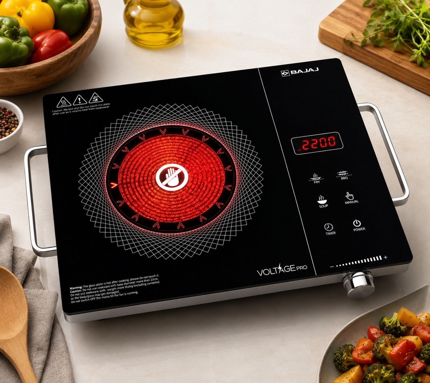 Image of BAJAJ 2200 W Infrared Cooktop Touch Panel, Jog Dial