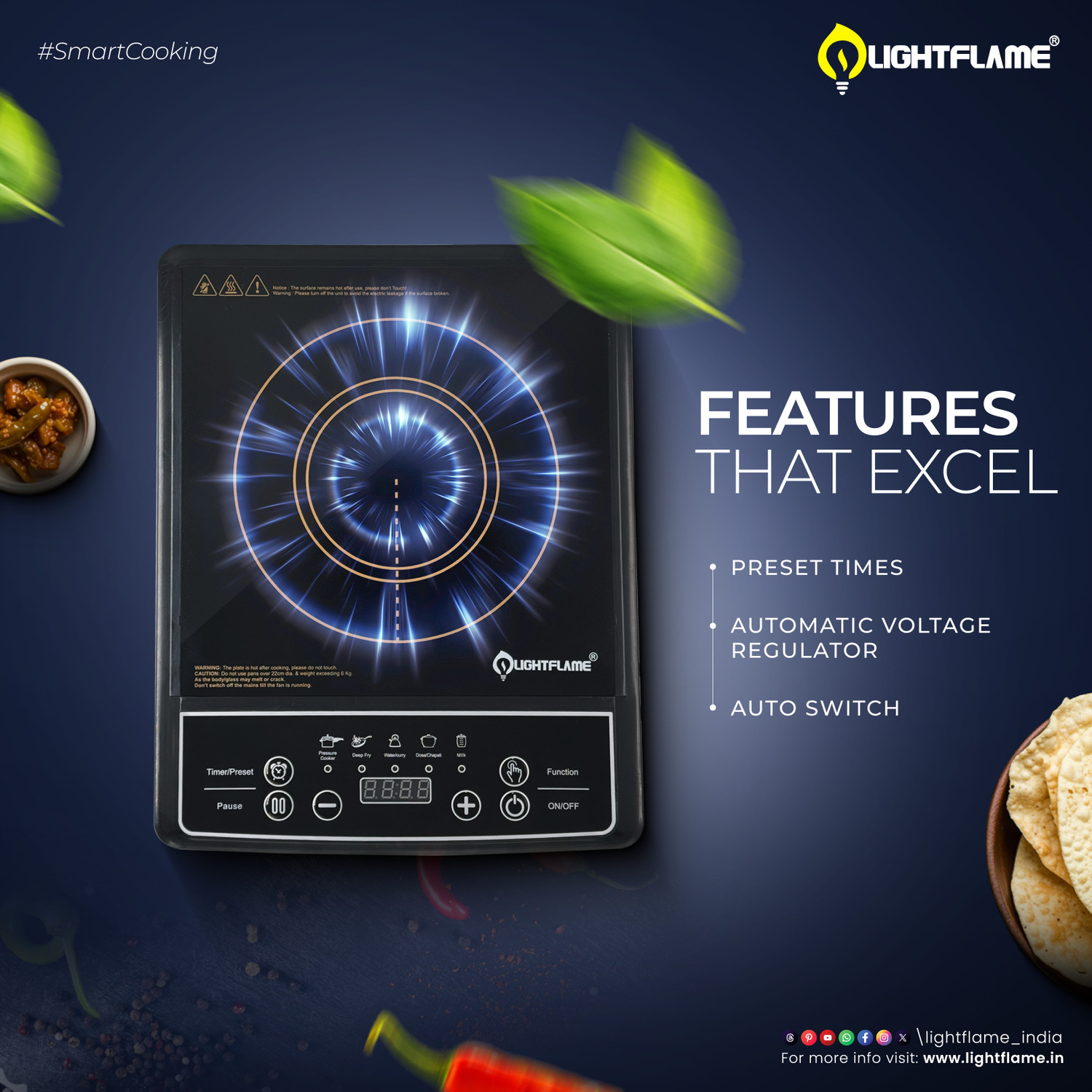 Image of LIGHTFLAME 2100 W Induction Cooktop Push Button