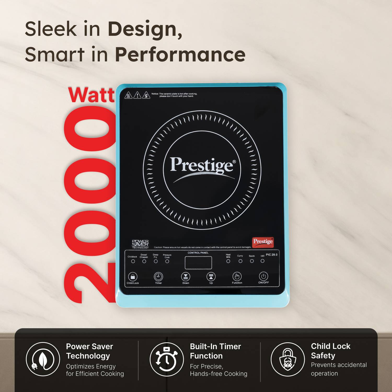 Prestige 2000W Induction Cooktop Push Button - Image 3
