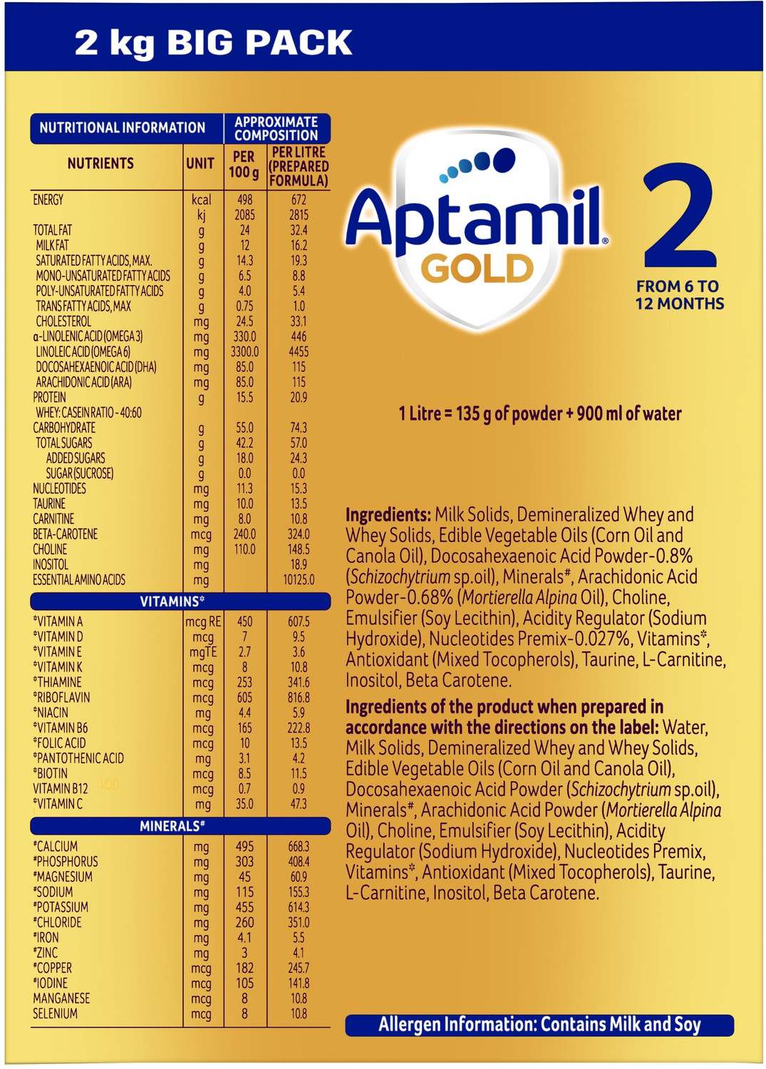 Image of Aptamil Gold Infant Formula Milk Powder for Babies - Stage 2 (6-12 months)