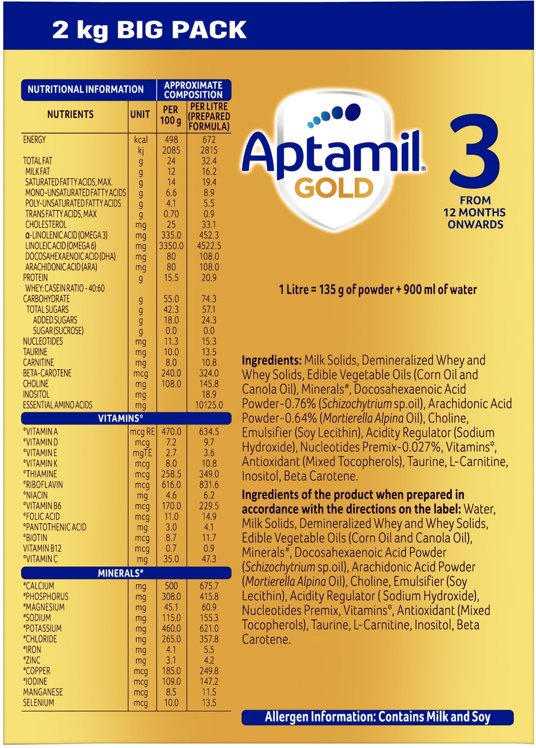 Image of Aptamil Gold Infant Formula Milk Powder for Babies - Stage 3 (12-18 months)