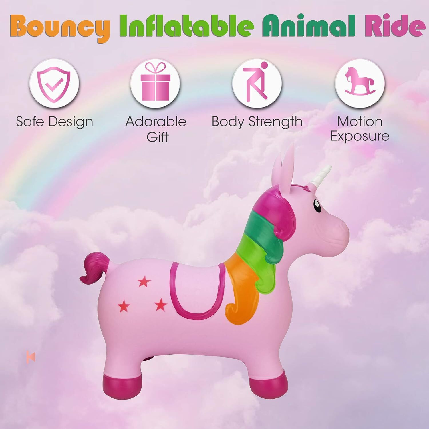 Image of Dwiza Enterprise Jumping & Riding Unicorn Bouncing Hopper Animal Toy for Kids Hoppers & Bouncer Inflatable Inflatable Toy Pump