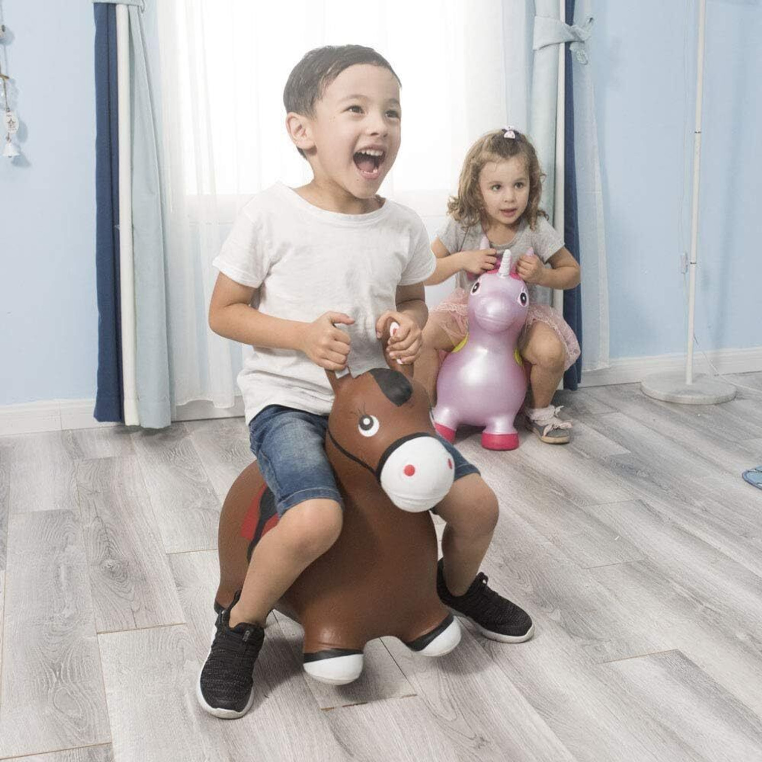 Image of Dwiza Enterprise Inflatable Jumping Horse Bouncing Horse Hopper Animal Toy for Kids Inflatable Inflatable Inflatable Toy Pump
