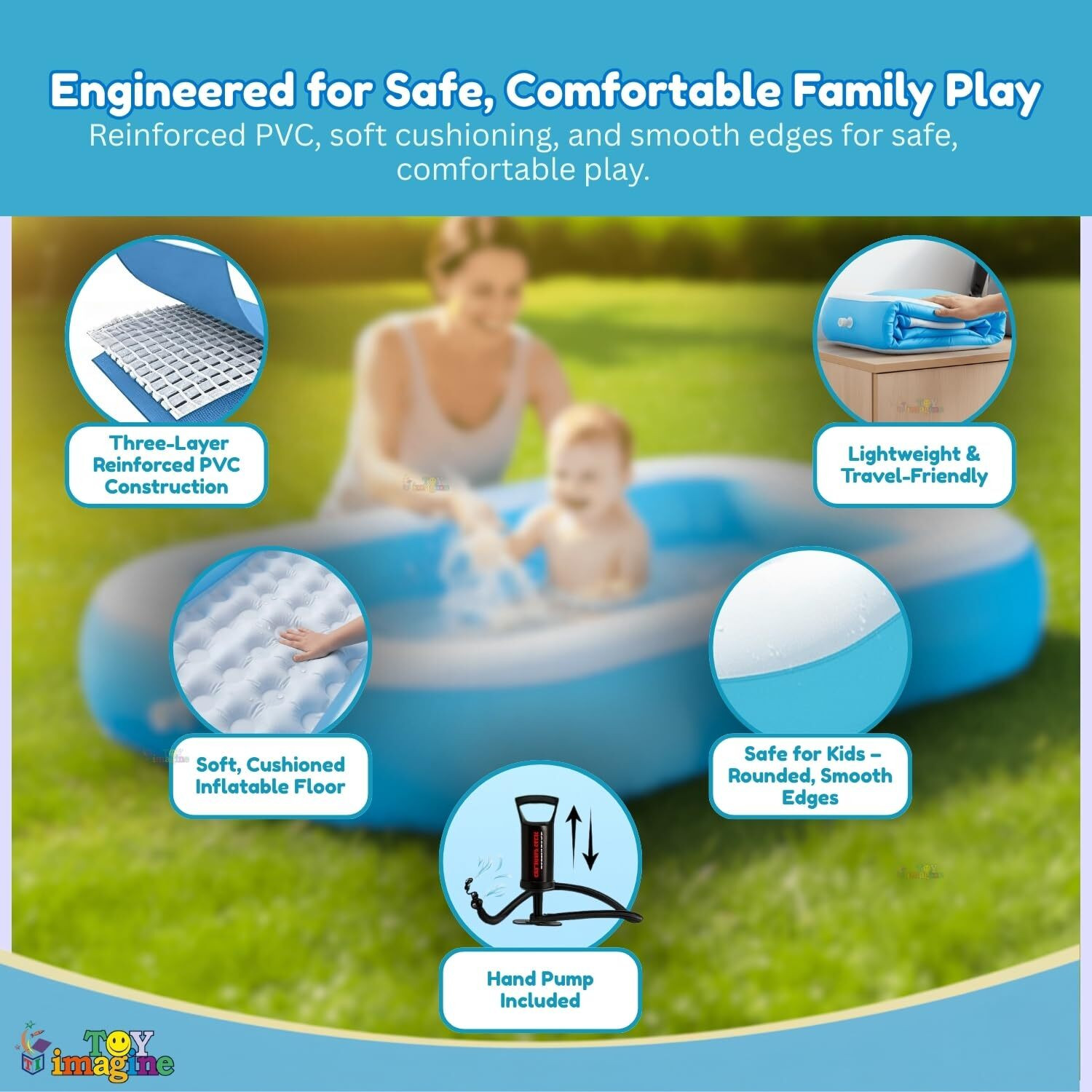 Image of AAVIRA 6. Family Size 5.5 Ft Bath Tub with Hand Pump Durable Tub Inflatable Swimming Pool