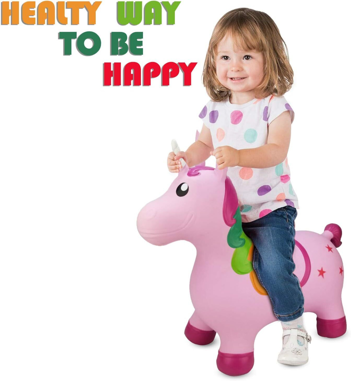 Image of Dwiza Enterprise Jumping & Riding Unicorn Bouncing Hopper Animal Toy for Kids Hoppers & Bouncer Inflatable Inflatable Toy Pump