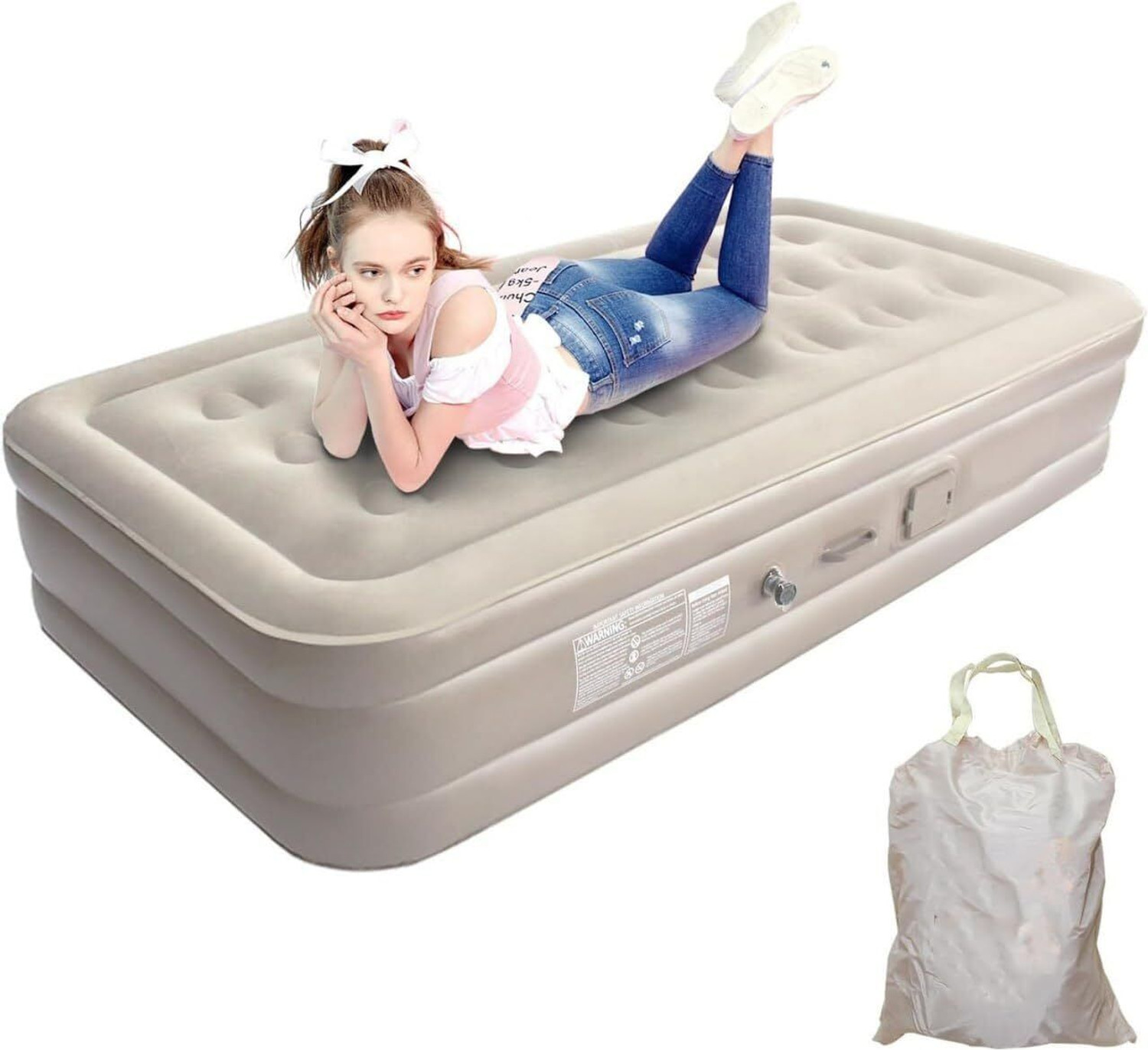 Image of RUMQOL Inflatable Blow Up Air Bed Mattress Sofa with Pump, Pillow & Storage Bag Inflatable Bed, Inflatable Toy Pump