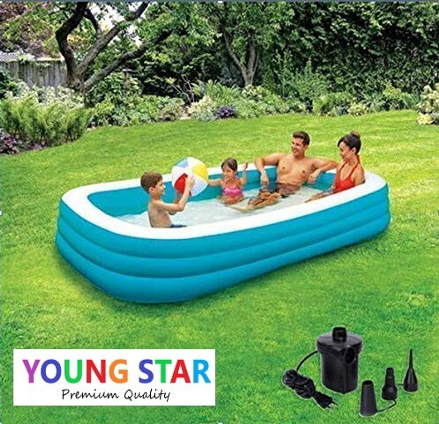Image of ECOM BHARAT PREMIUM 10 Fts LENGTH AND 6 Fts WIDTH RECTANGULAR WATER SWIMMING POOL Inflatable Swimming Pool, Inflatable Toy Pump
