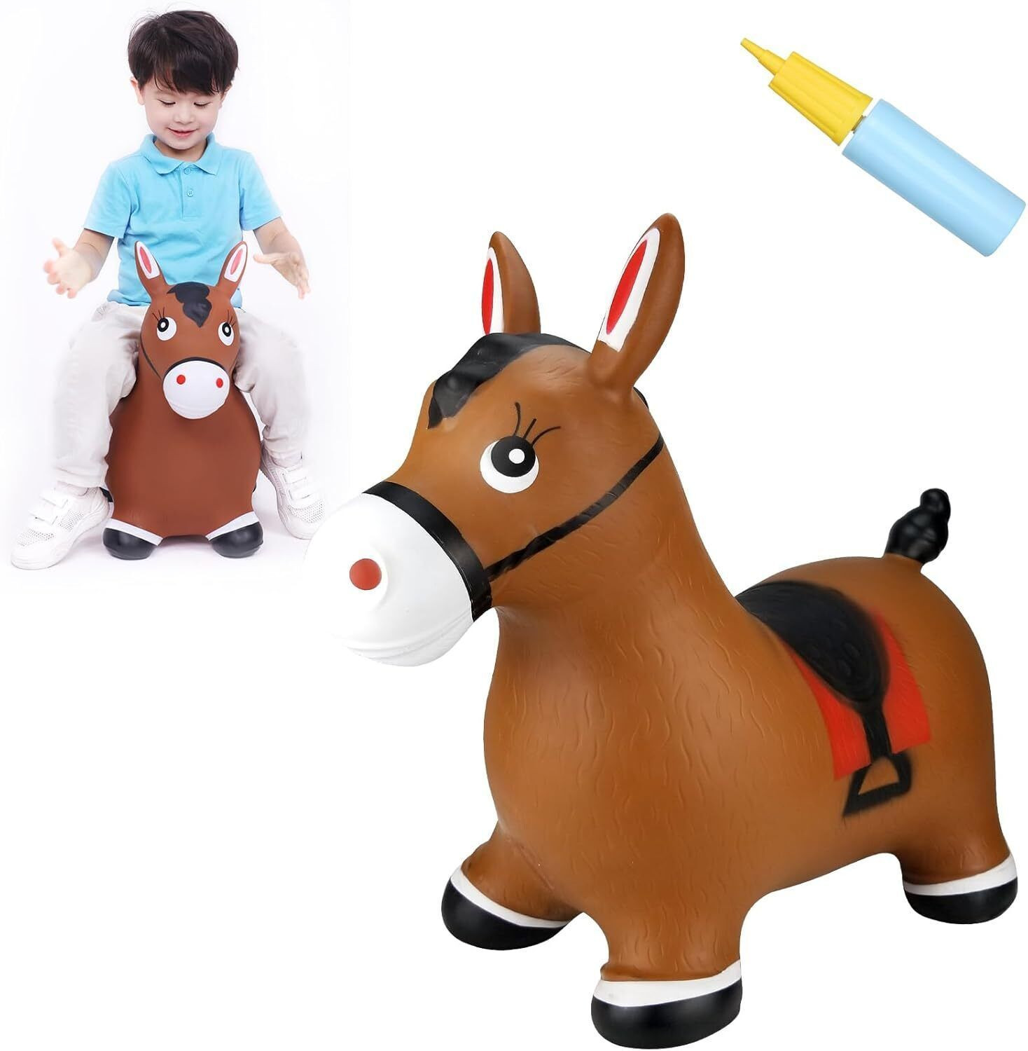Image of Dwiza Enterprise Inflatable Jumping Horse Bouncing Horse Hopper Animal Toy for Kids Inflatable Inflatable Inflatable Toy Pump
