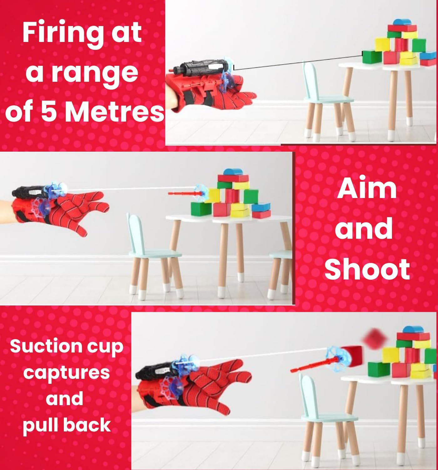 Image of BBBIKINI Spider Web Shooter Toys for Kids, Hero Launcher Wrist Toy Set, Spider-Man-C Inflatable Pool Accessory (Red)