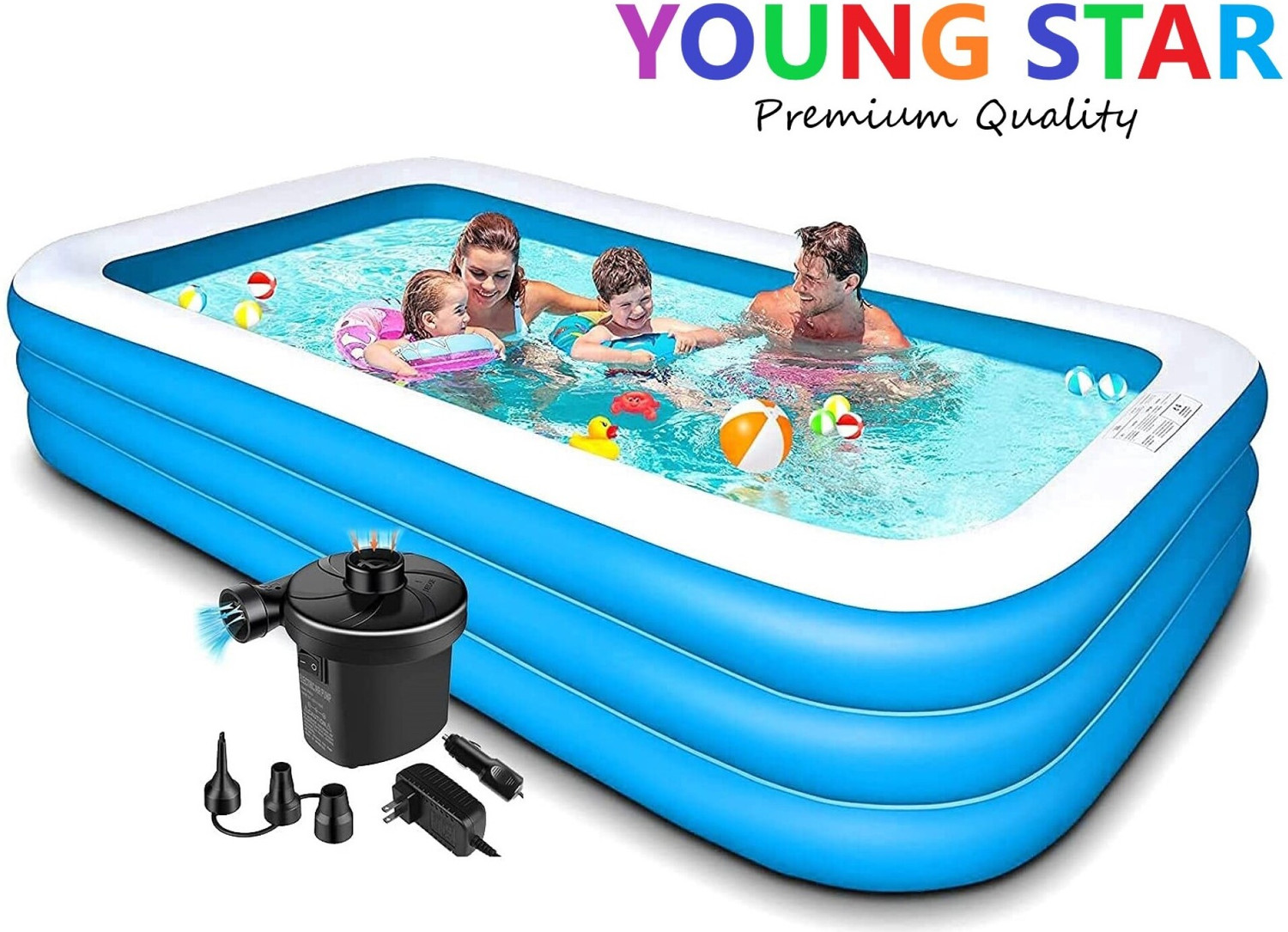 Image of ECOM BHARAT PREMIUM 10 Fts LENGTH AND 6 Fts WIDTH RECTANGULAR WATER SWIMMING POOL Inflatable Swimming Pool, Inflatable Toy Pump