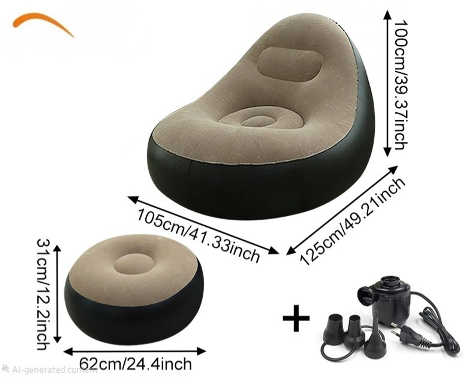 Image of Cs Universal Import Exp Inflatable Air Sofa Chair with Footstool for Living Room & Bedroom PVC 1 Seater Inflatable Sofa