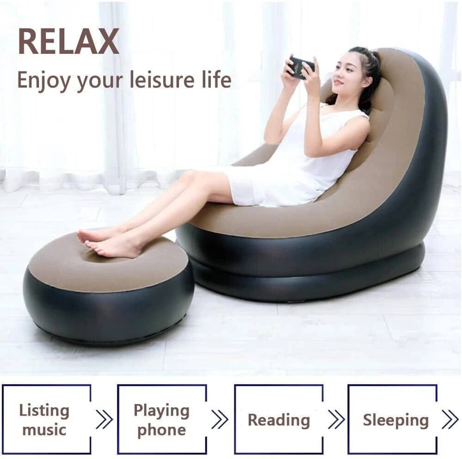 VIBRANTESTORE Inflatable Lounge Sofa Chair with Footrest - Image 3