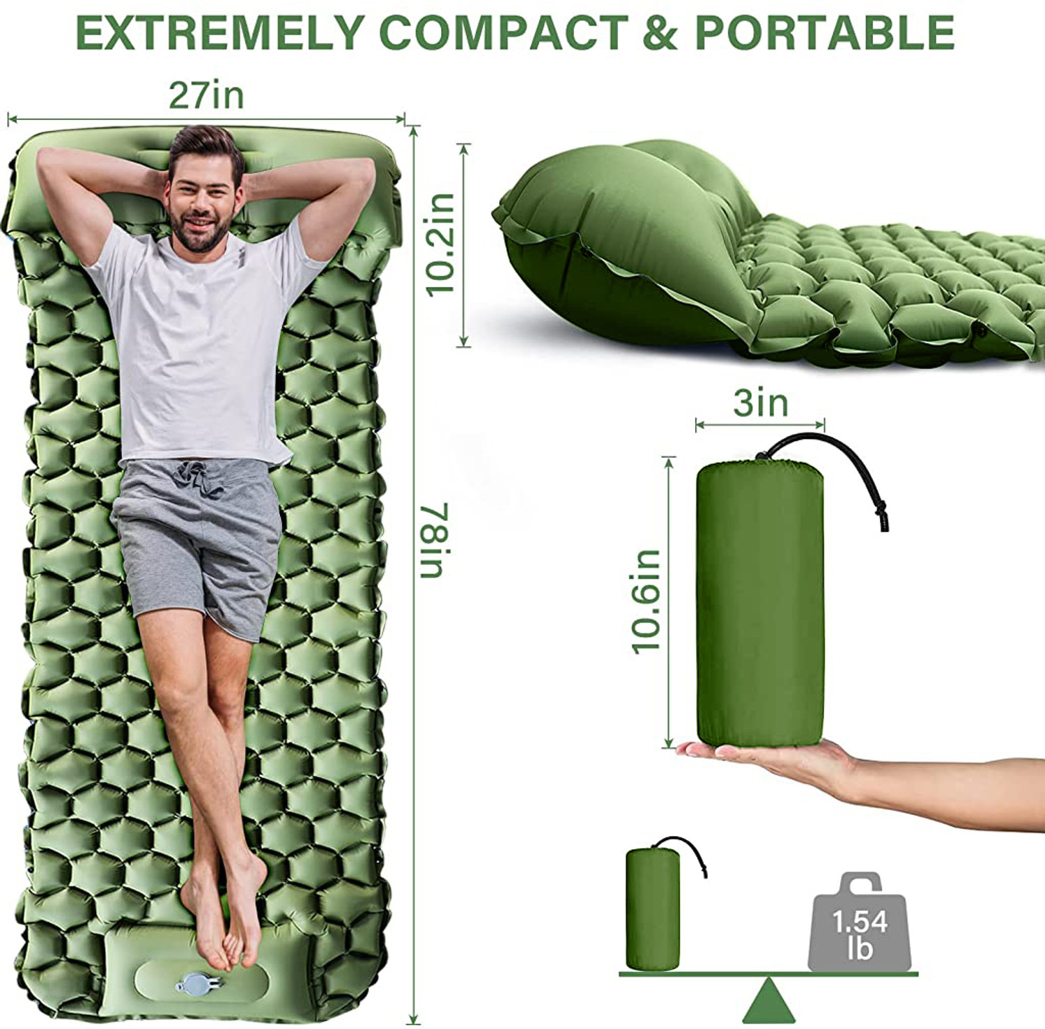 Image of PROBEROS Air Mattress with Pillow and Built-in Foot Pump, Portable Folding Sleeping Bed NA 1 Seater Inflatable Sofa
