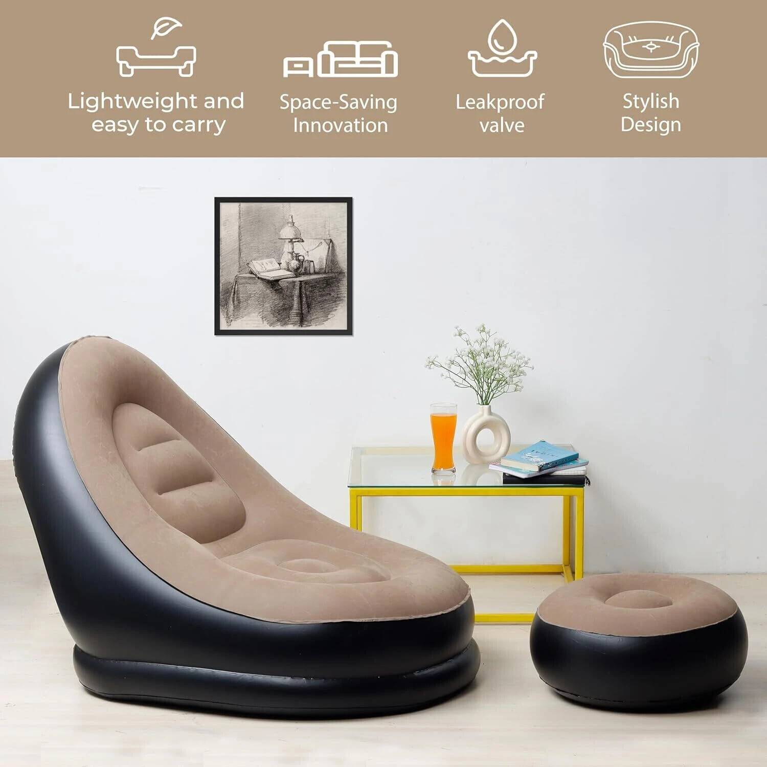 VIBRANTESTORE Inflatable Lounge Sofa Chair with Footrest - Image 4
