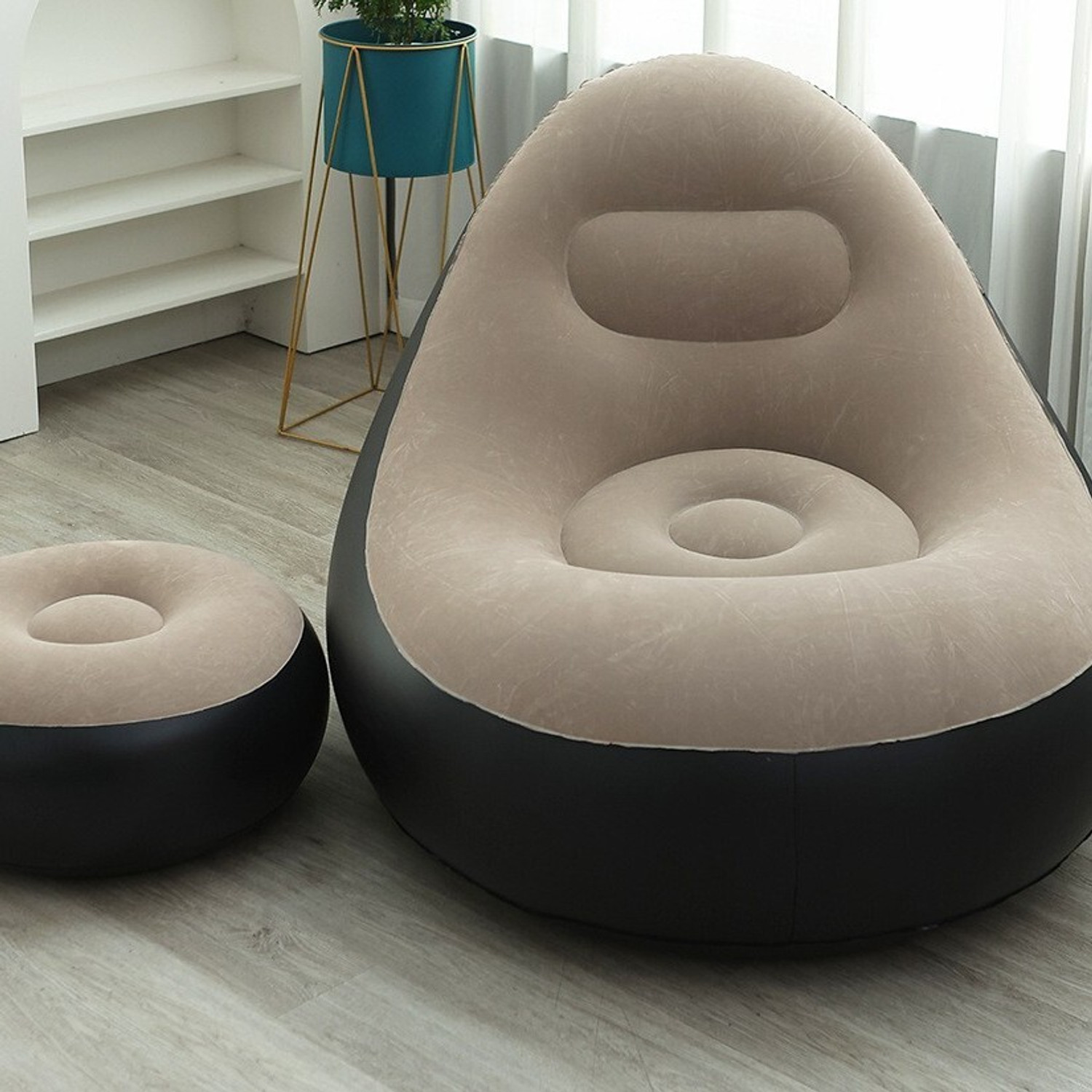 Image of Cs Universal Import Exp Inflatable Air Sofa Chair with Footstool for Living Room & Bedroom PVC 1 Seater Inflatable Sofa