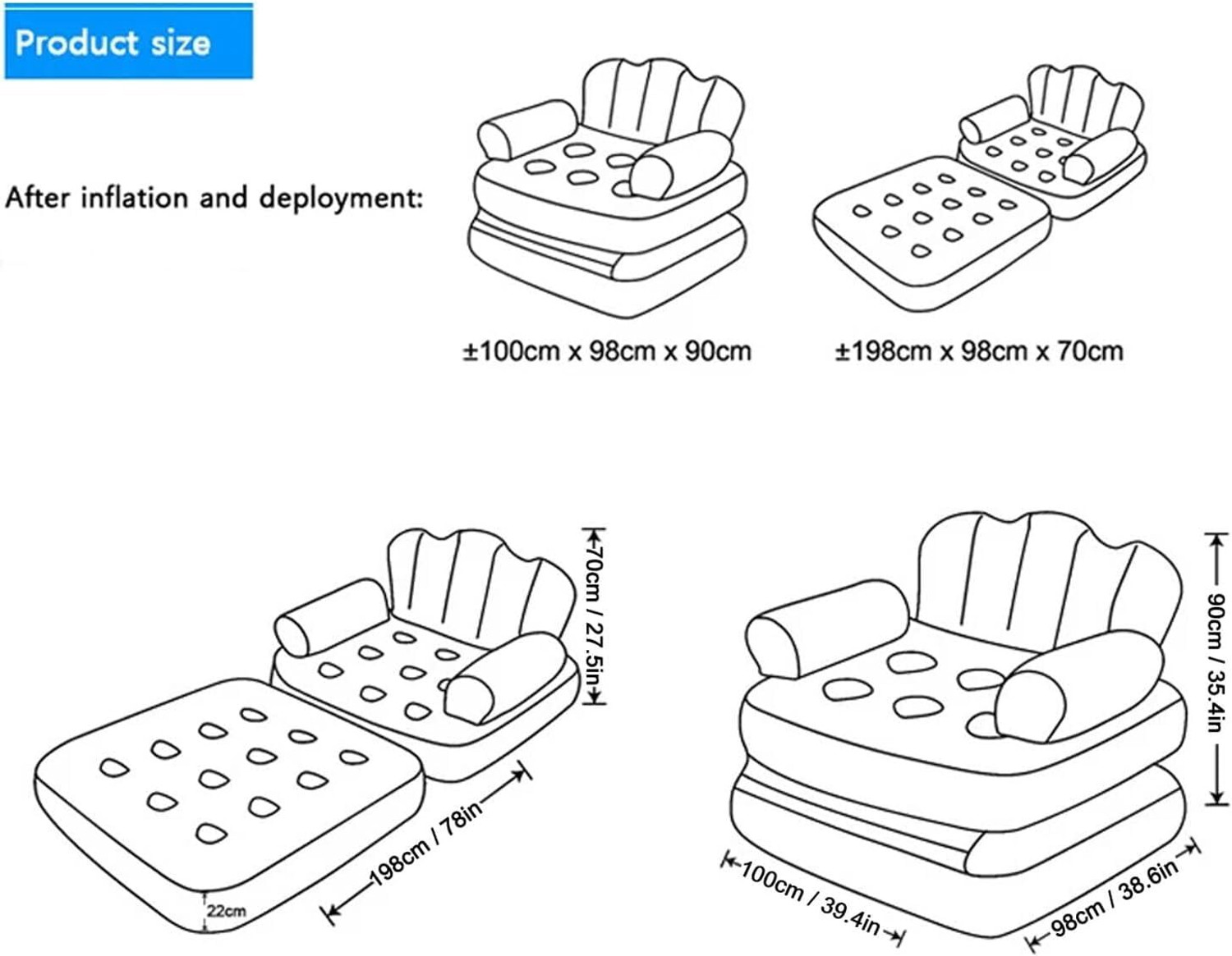 Image of shoparam PVC 3 Seater Inflatable Sofa