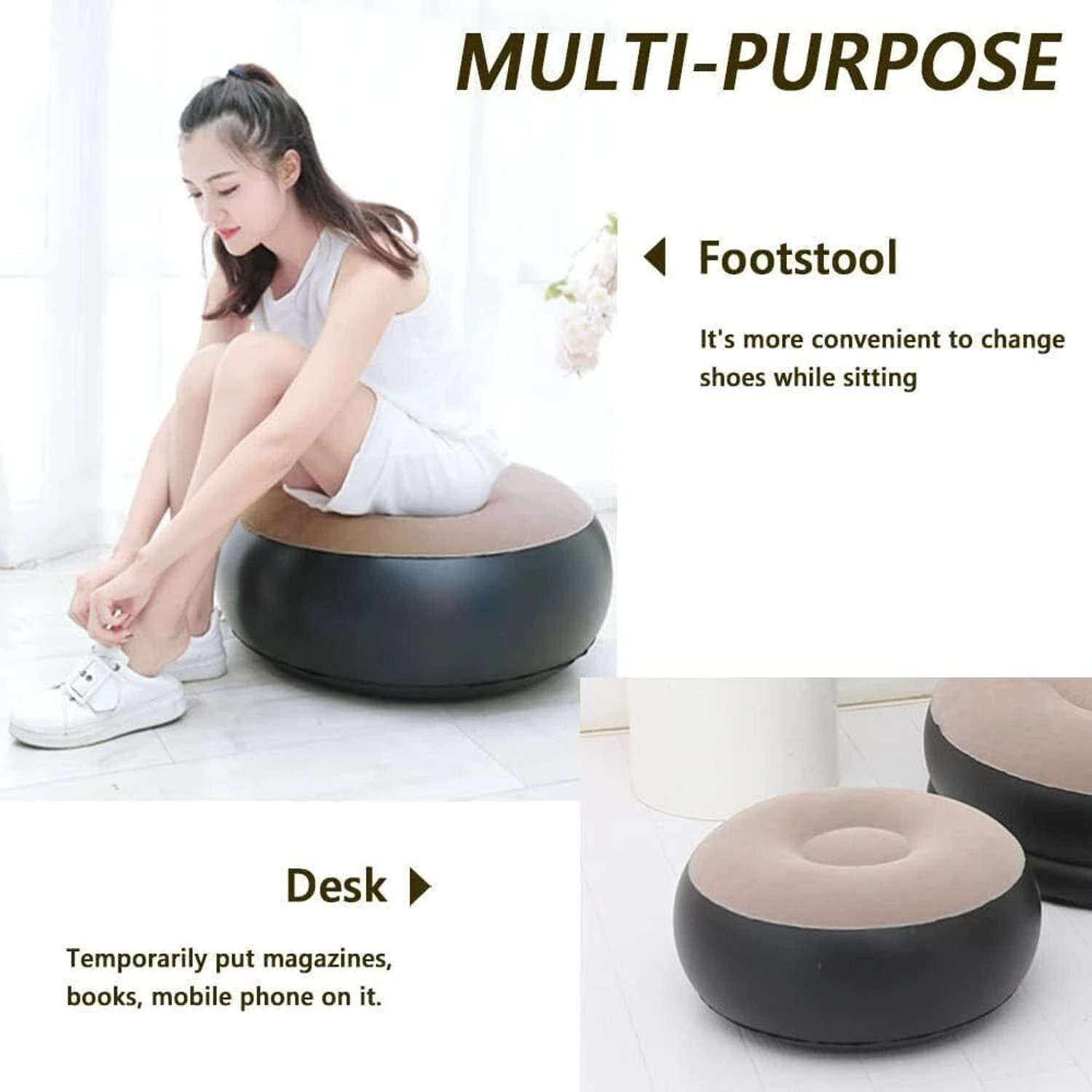 Image of ShopNetic Shopnetic | Inflatable Lounger Set 2-in-1 Sofa Chair with Footstool Micro Fiber 2 Seater Inflatable Sofa