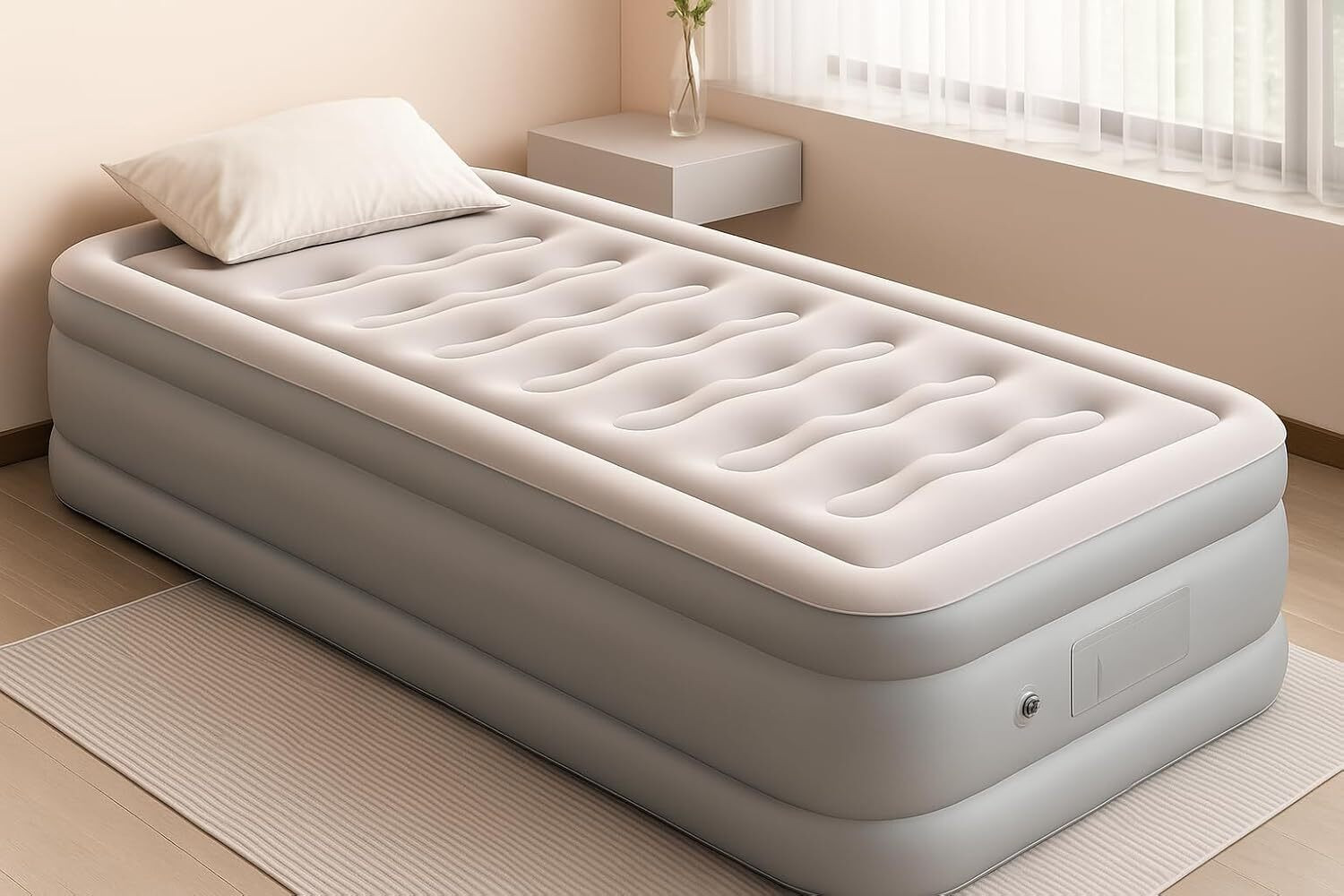Image of DHYEY ENTERPRISE Single Size Inflatable Air Bed with Built-in Pump (190 x 100 x 40 cm) Leatherette 2 Seater Inflatable Sofa