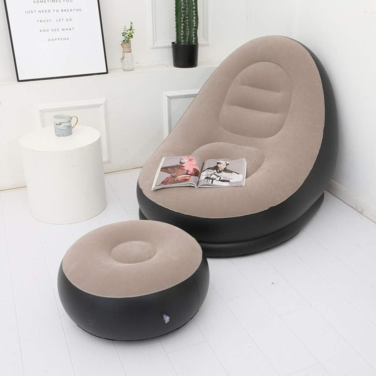 Image of ELVION ENTERPRISE Inflatable Lounge Chair with Footstool Portable Air Chair for Home PVC 1 Seater Inflatable Sofa