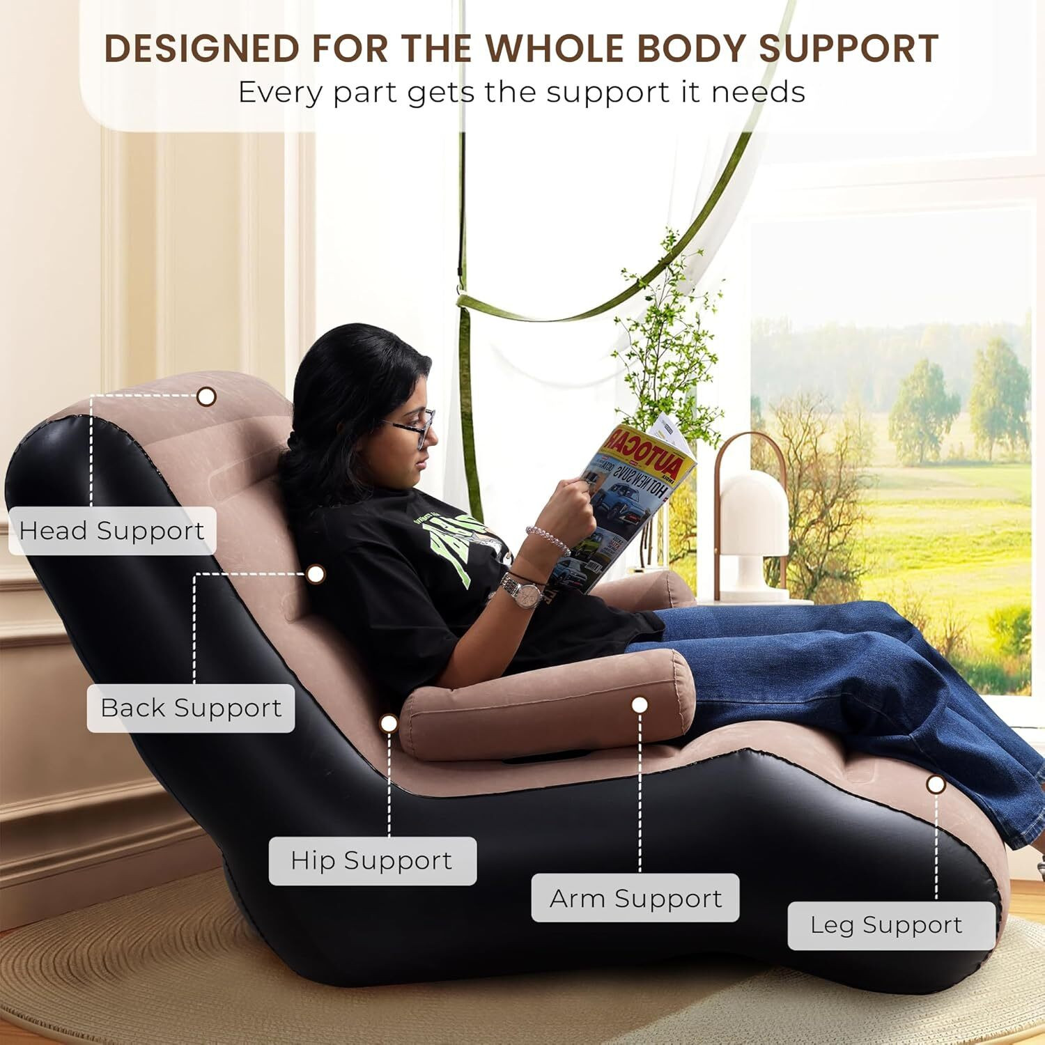 Image of MENDAPARA SALES Inflatable Sofa Chair Folding Lounge Bed Set Portable Recliner with Air Pump Polyester 1 Seater Inflatable Sofa