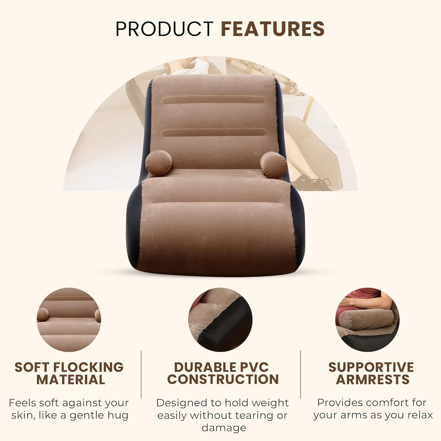 Image of MENDAPARA SALES Inflatable Sofa Chair Folding Lounge Bed Set Portable Recliner with Air Pump Polyester 1 Seater Inflatable Sofa