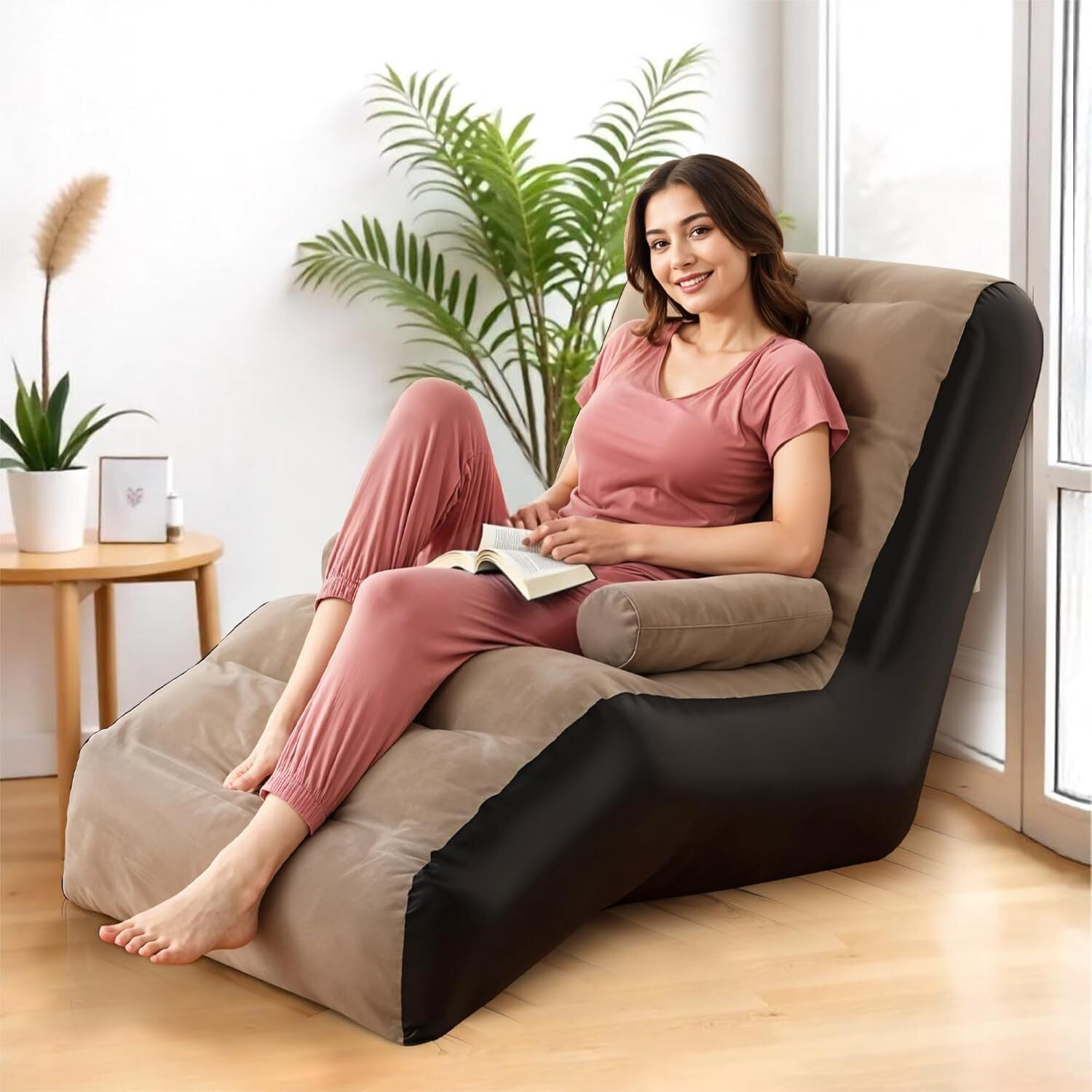 Image of MENDAPARA SALES Inflatable Sofa Chair Folding Lounge Bed Set Portable Recliner with Air Pump Polyester 1 Seater Inflatable Sofa