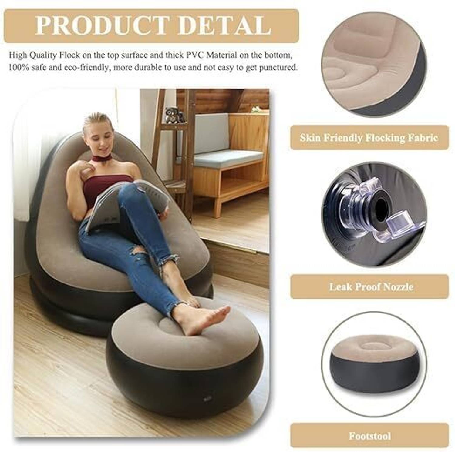 BRIGHTECOM 3 Seater Inflatable Sofa White - Image 5