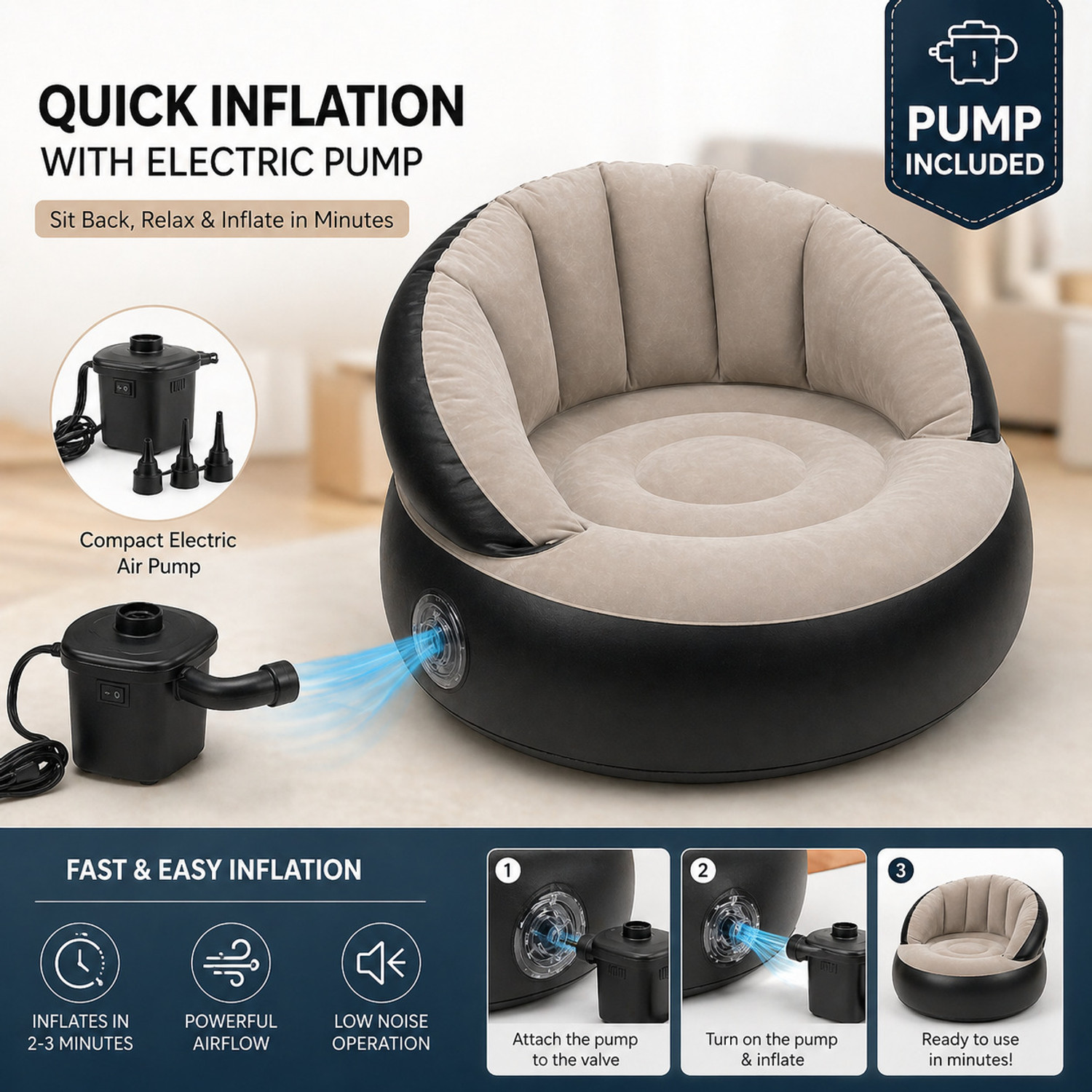 Image of Krishnam Inflable Chair PVC 2 Seater Inflatable Sofa