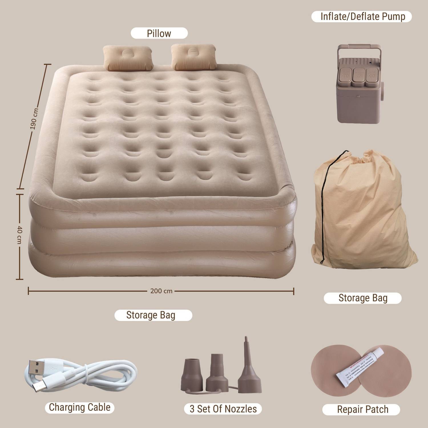 Spotview Air Mattress with Built-in Pump, Double Size - Image 4
