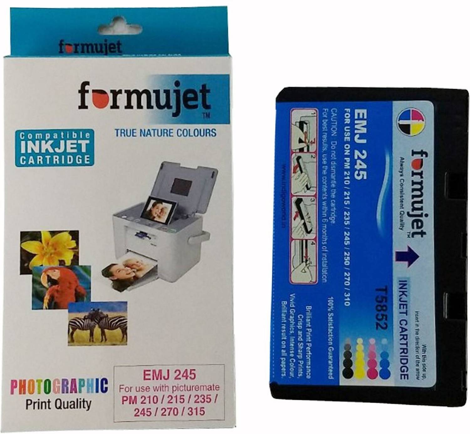 Formujet EMJ 5852 Cartridge Compatible to T5852 in printers PM 245, PM 210, PM 215 etc Black + Tri Color Combo Pack Ink Cartridge