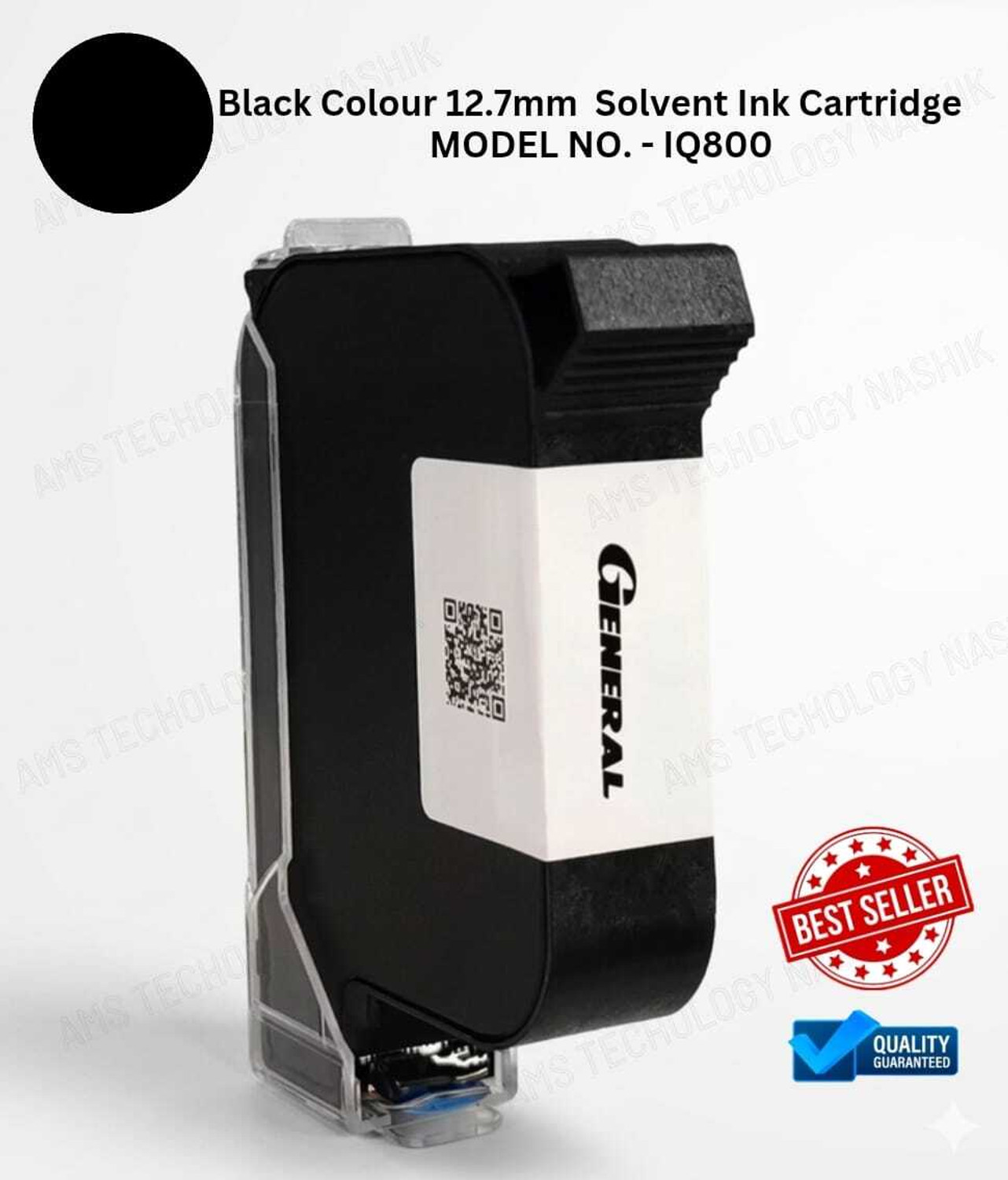 Image of AMS General IQ800 Solvent Ink Cartridge I 12.7mm TIJ Printer Cartridge I Quick Dry Black Ink Cartridge