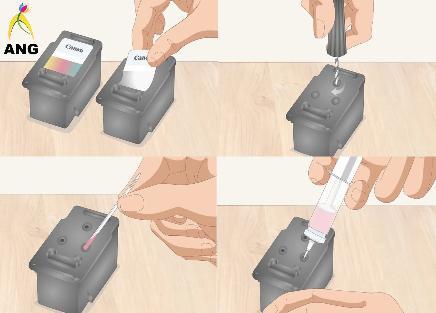 Image of Ang Refill kit For Can- MG3570, TS207, TS307, MX377, MP145 and all other cartridge Black + Tri Color Combo Pack Ink Bottle