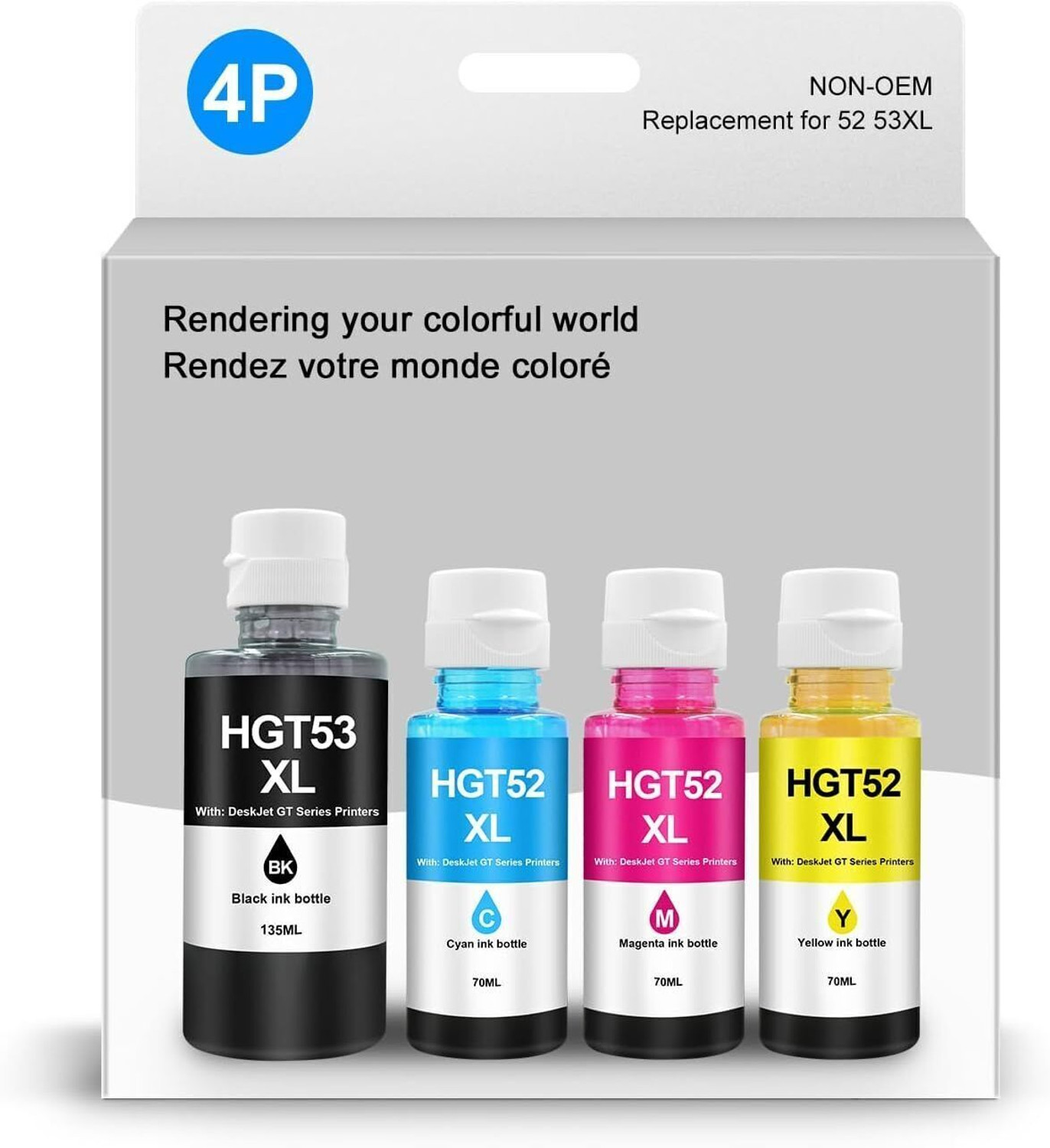 Image of ASV GT53XL GT52 Replacement for 319 410 419 Smart Tank, DeskJet GT 5810 5820 5822 Black + Tri Color Combo Pack Ink Bottle