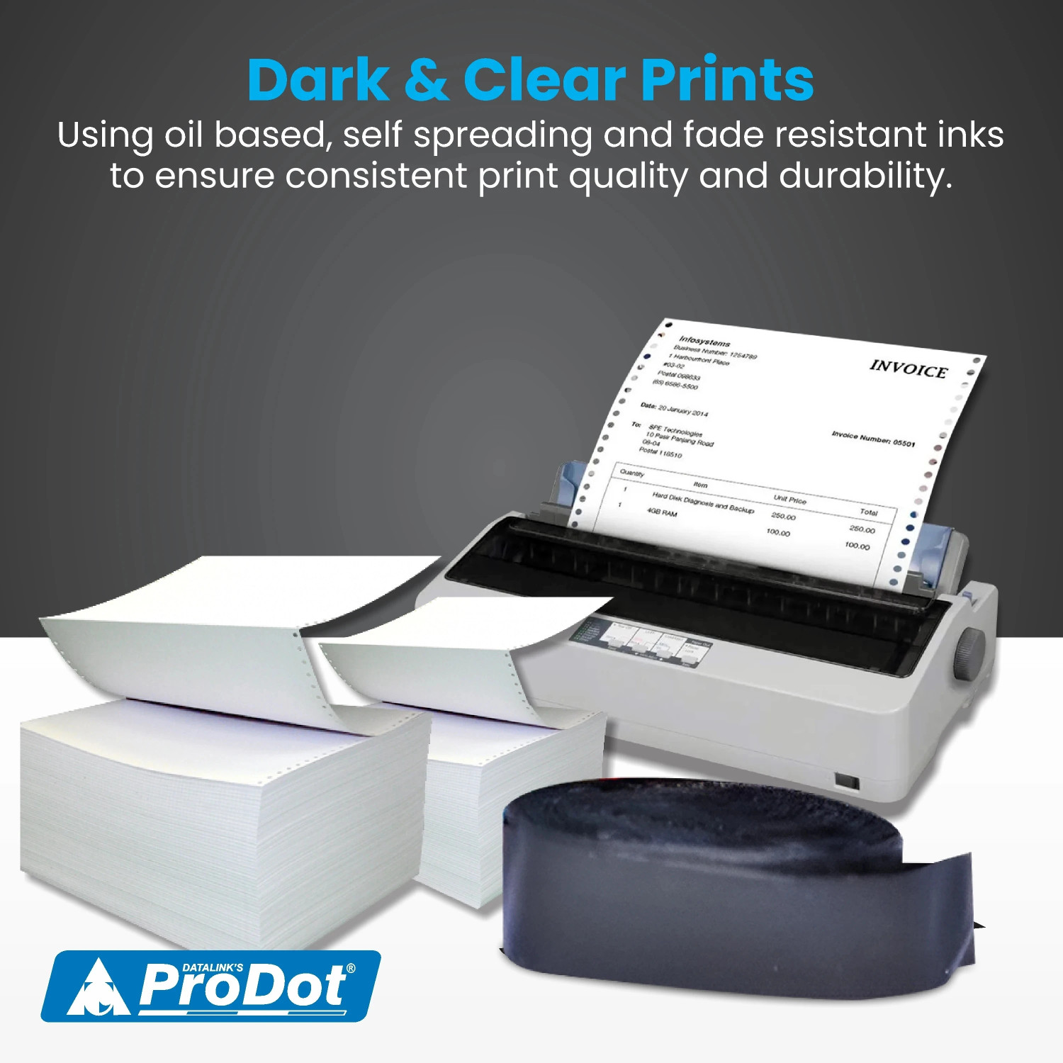 Image of PRODOT EX-1000 (12.7 x 10 Mtr) Ribbon for Dot Matrix Printer Cartridge Black Ink Cartridge