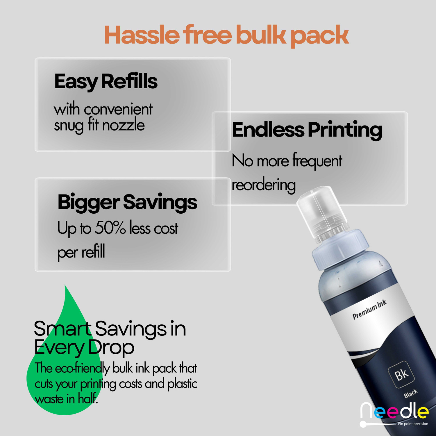 Image of Needle 003 for EP L3110 L3150 L3250 L3252 L3115 L3116 L3101 Printers 1 KG each Black + Tri Color Combo Pack Ink Bottle